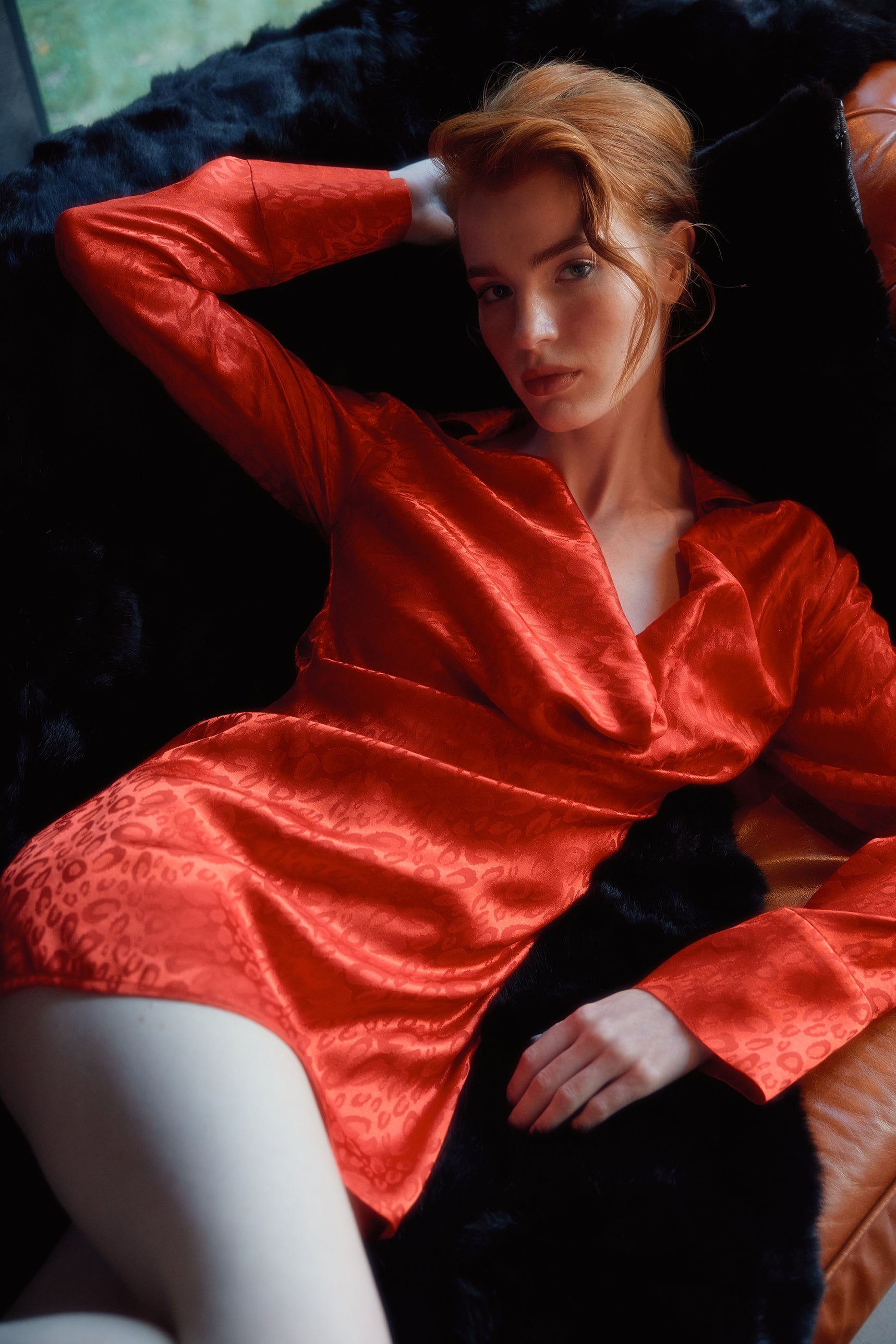 Naia-Lucia Degaje Elbi̇se / Kırmızı Leopar Desenli-Elbise-3-Milagron.com