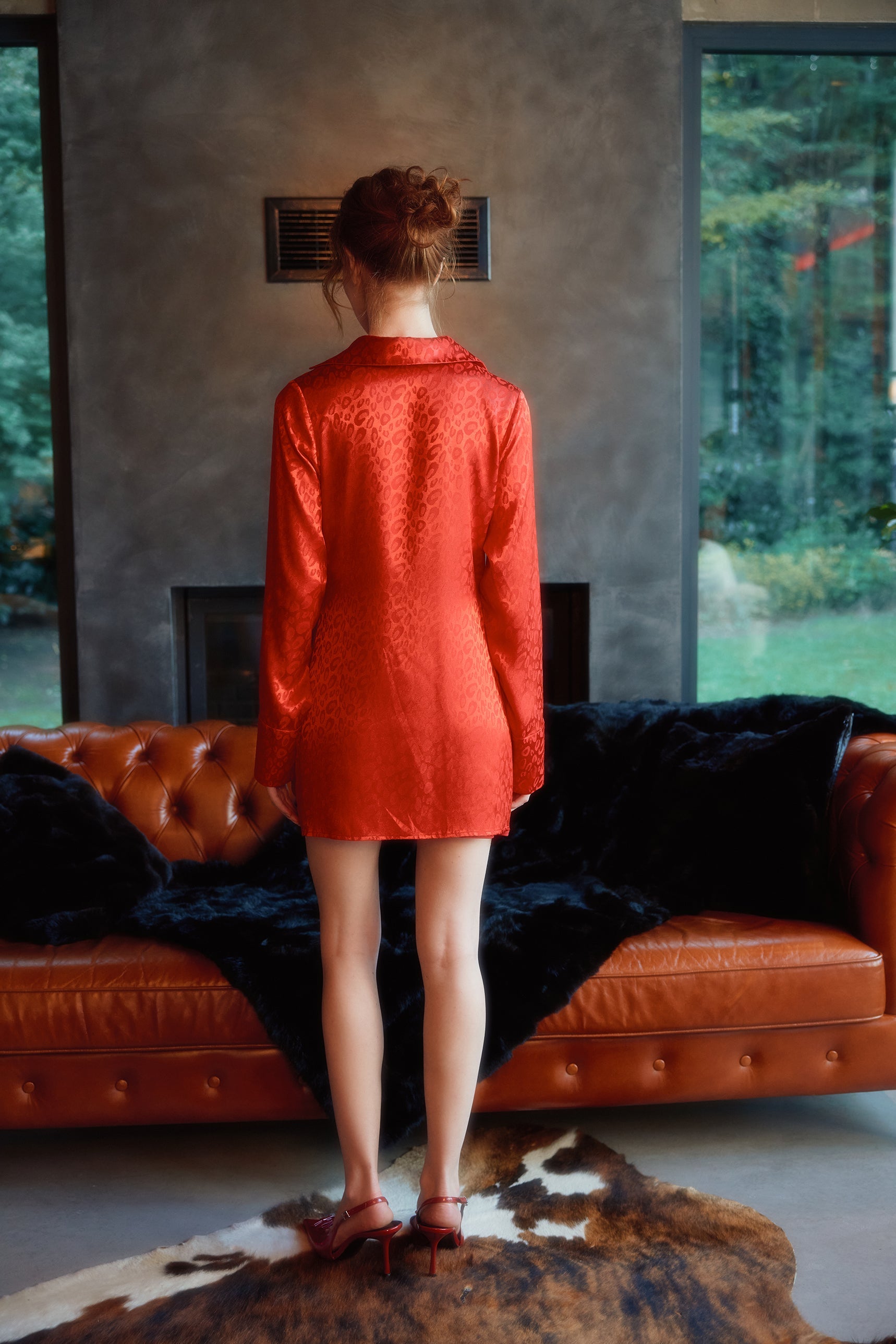 Naia-Lucia Degaje Elbi̇se / Kırmızı Leopar Desenli-Elbise-4-Milagron.com