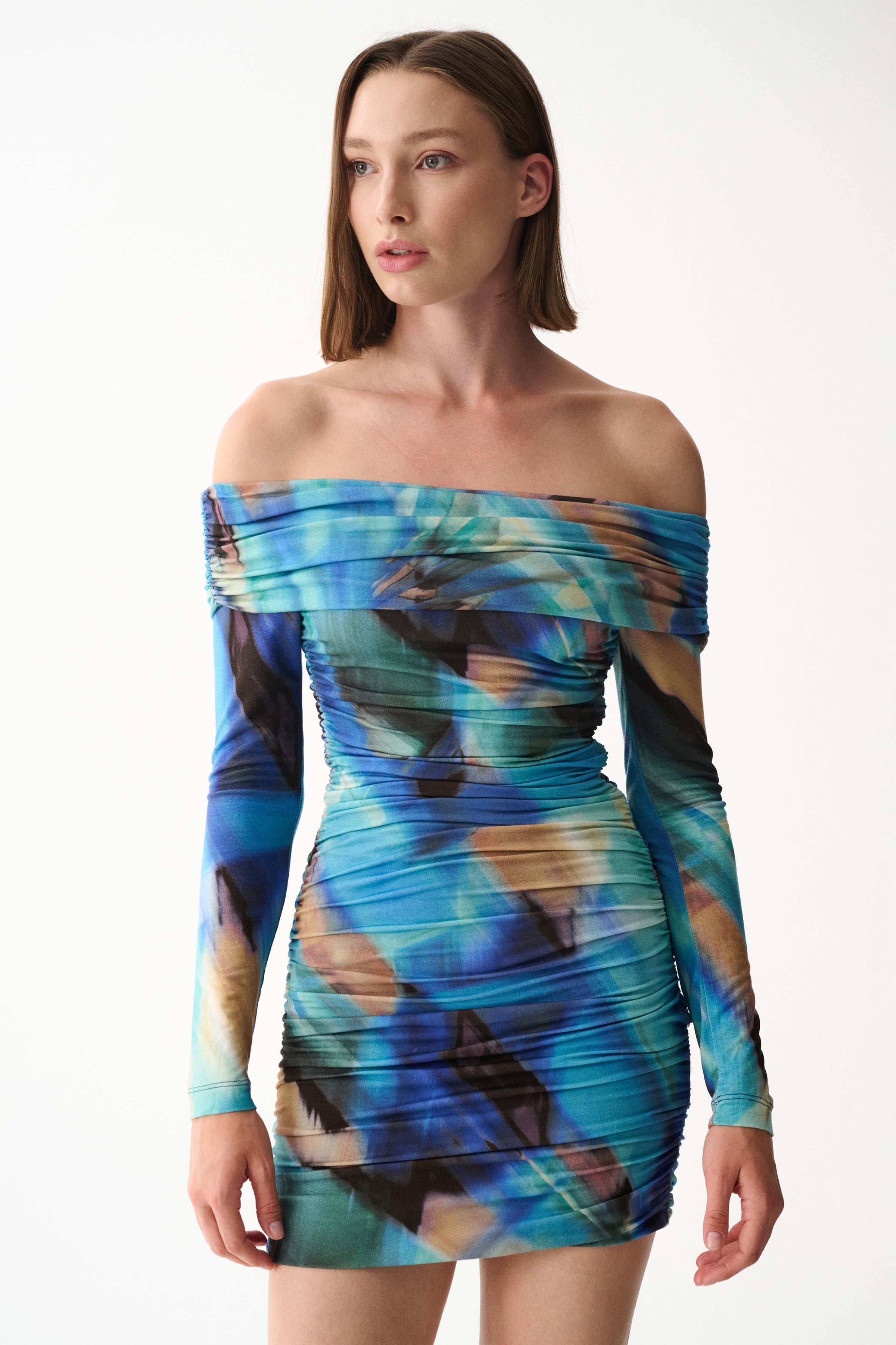 Naia-Marimar Uzun Kollu Elbi̇se / Mavi̇ Desenli̇-Elbise-2-Milagron.com