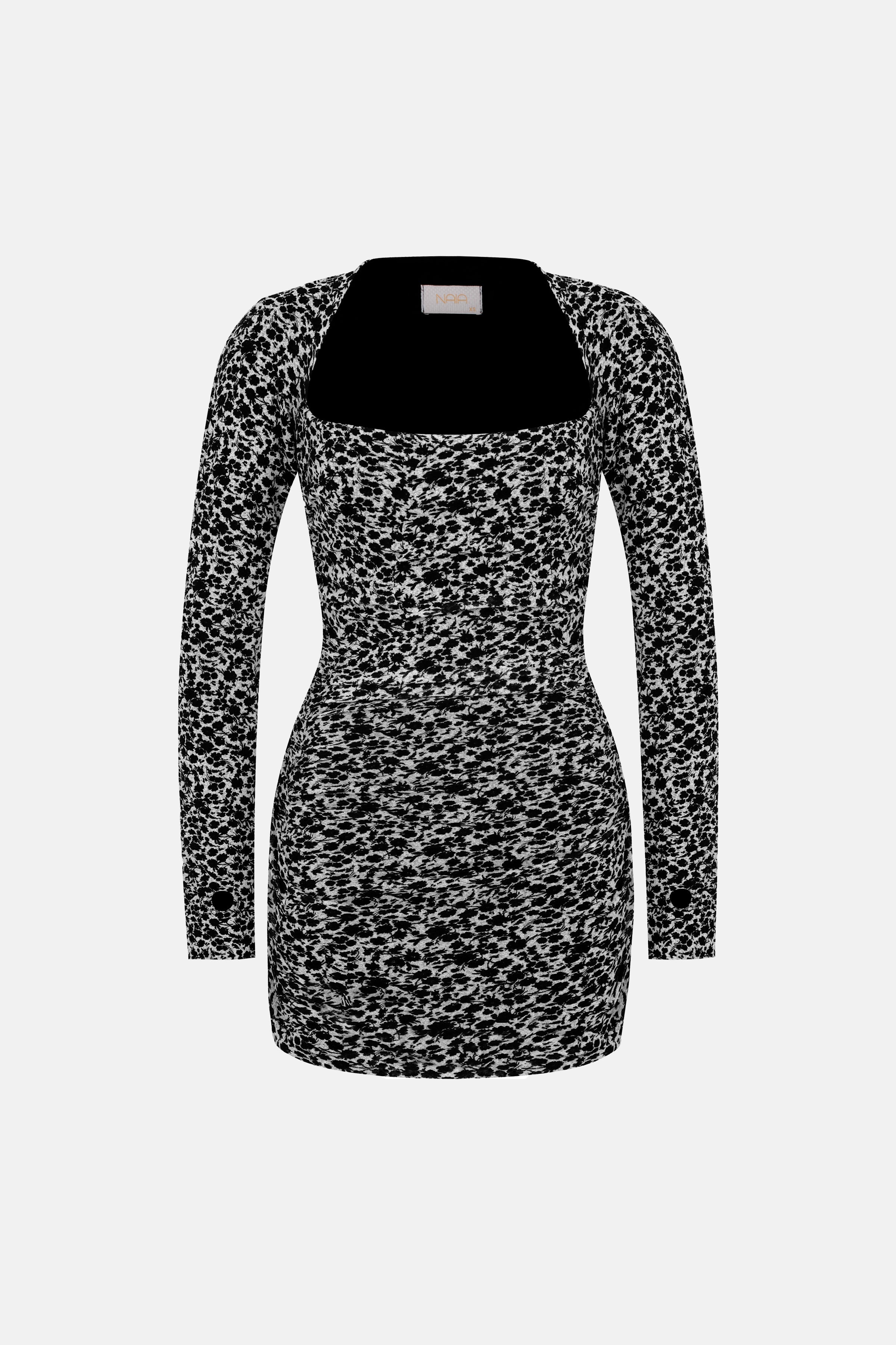 Naia-Regina Elbise / Siyah Beyaz Çiçekli-Elbise-5-Milagron.com