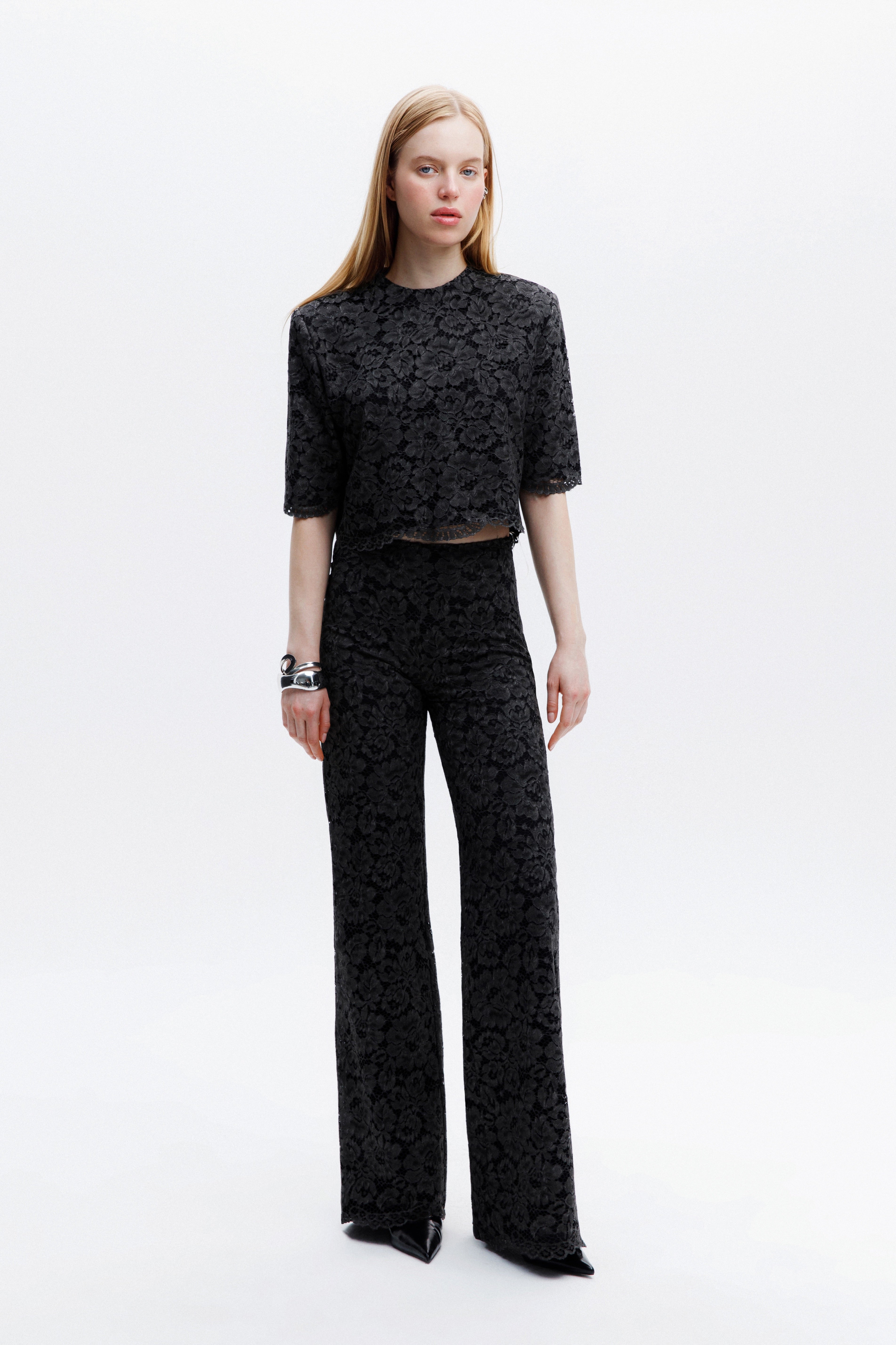 Naia-Riona Dantel Bluz / Koyu Gri̇-Bluz-2-Milagron.com