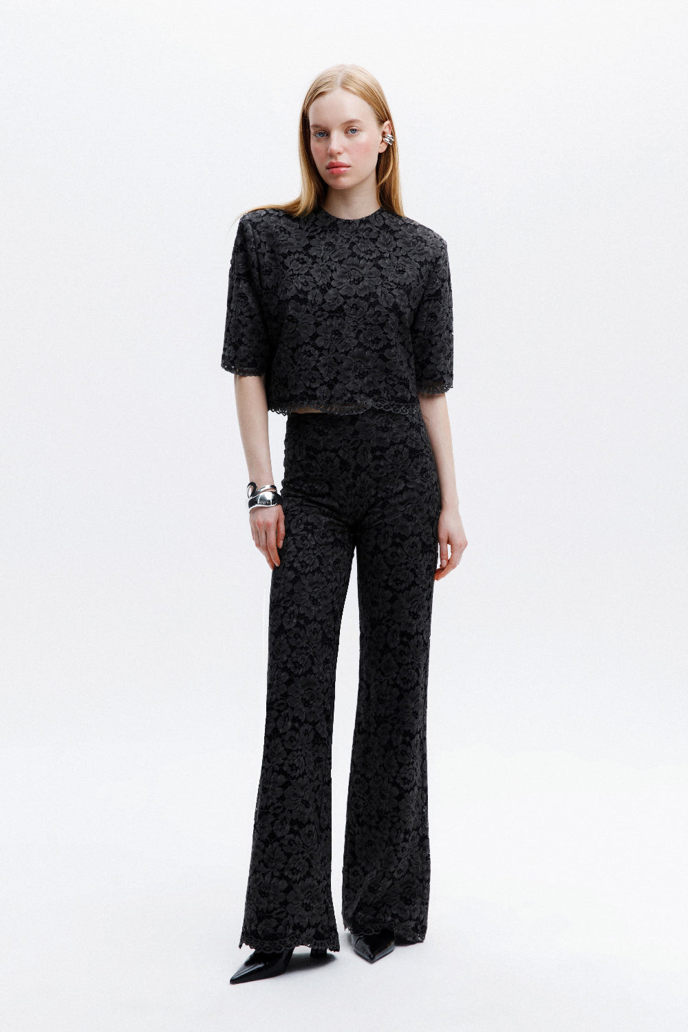 Naia-Riona Dantel Pantolon / Koyu Gri̇-Bluz-1-Milagron.com