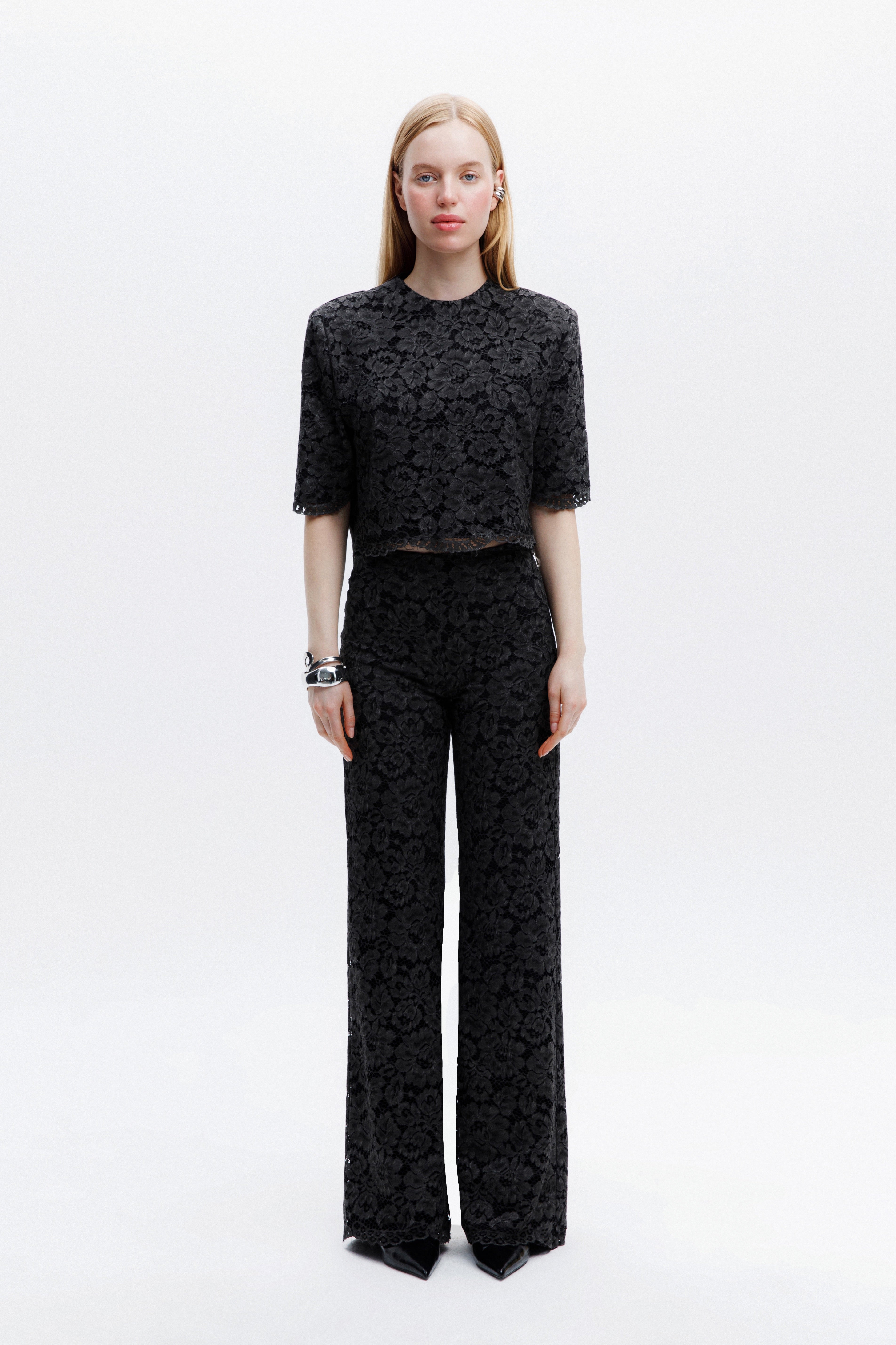 Naia-Riona Dantel Pantolon / Koyu Gri̇-Bluz-2-Milagron.com