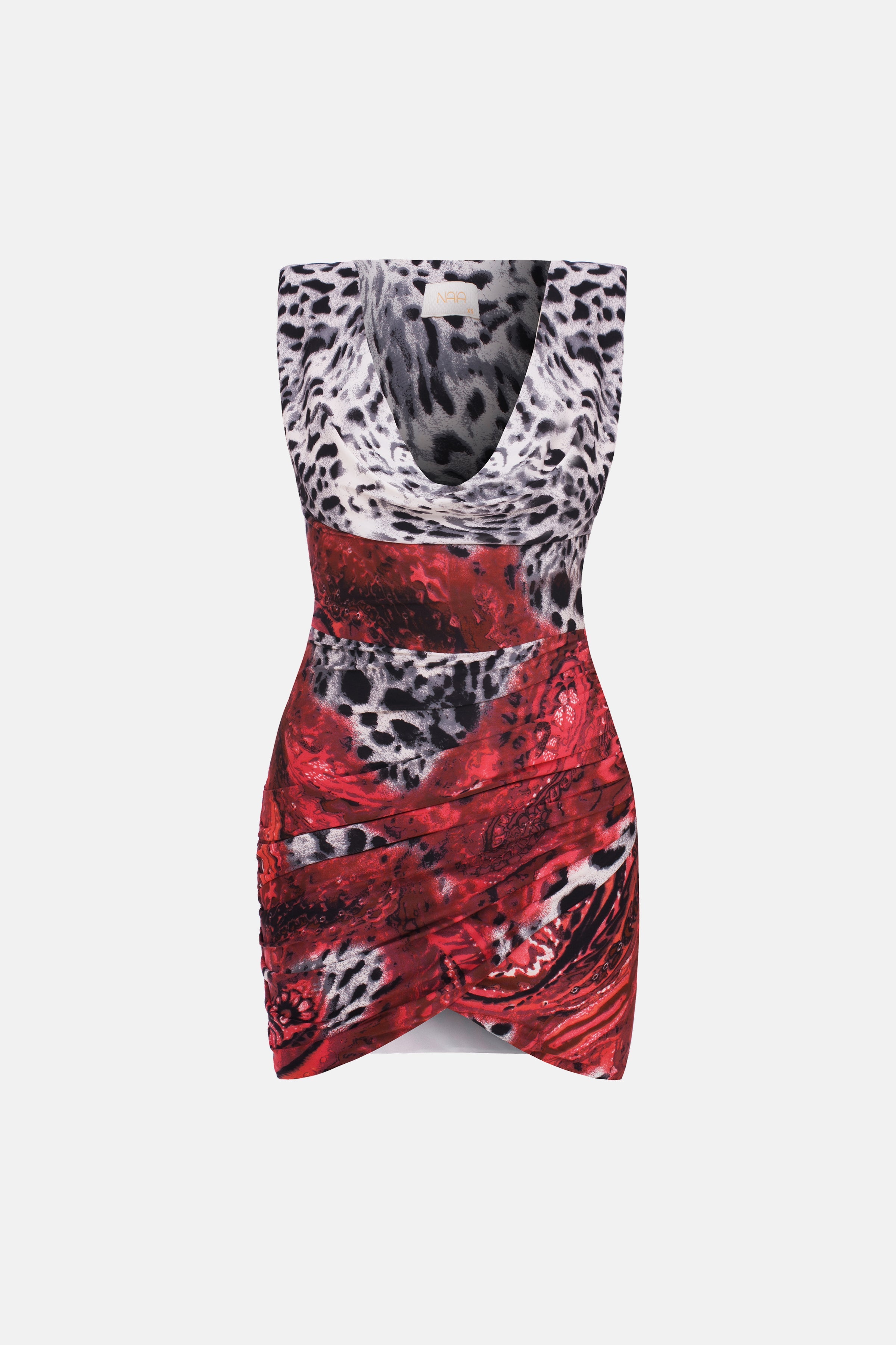 Naia-Scarlet Degaje Elbise / Kırmızı Siyah Desenli-Elbise-3-Milagron.com