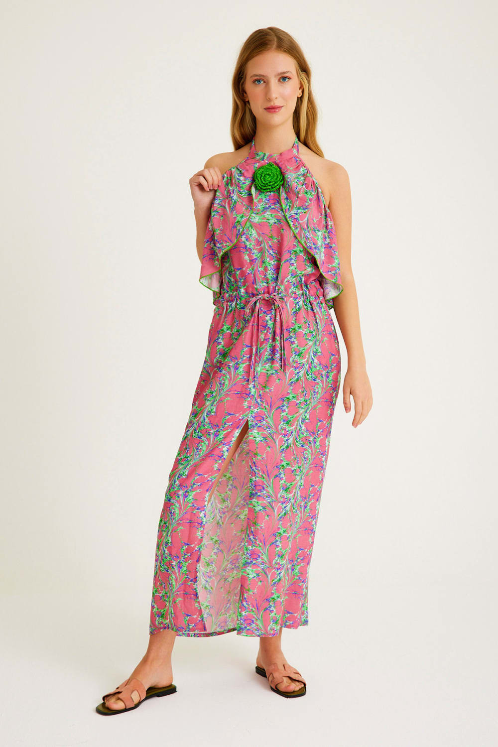 Nammu-Gül Detaylı Uzun Elbise-Elbise-1-Milagron.com