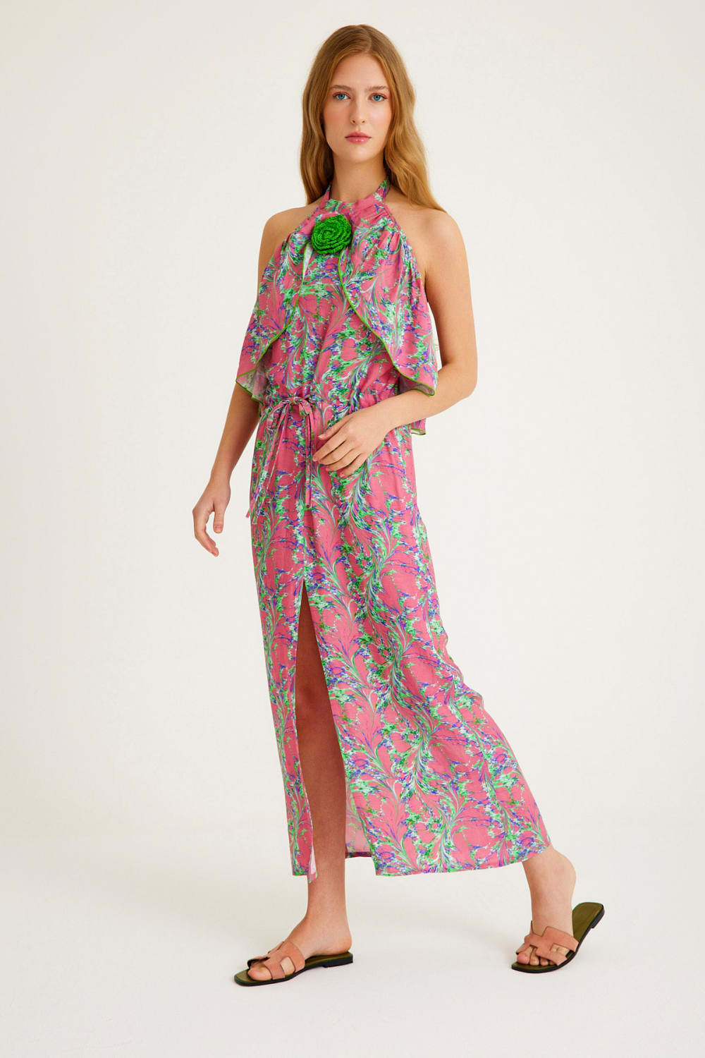 Nammu-Gül Detaylı Uzun Elbise-Elbise-2-Milagron.com