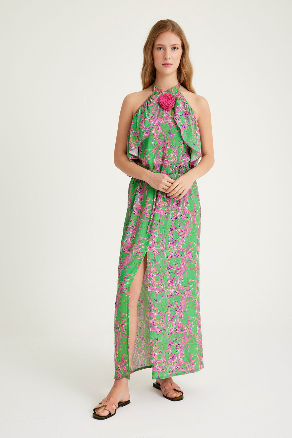 Nammu-Gül Detaylı Uzun Elbise-Elbise-2-Milagron.com