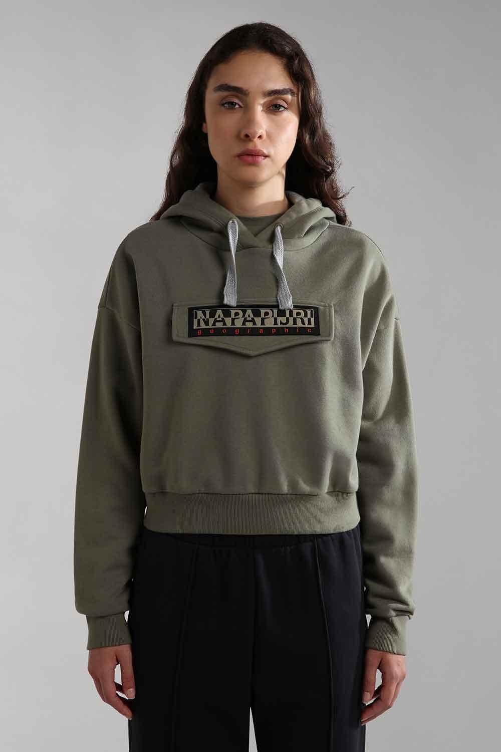 Napapijri-Burgee Crop Woman Green Lichen-Sweatshirts & Hoodies-1-Milagron.com