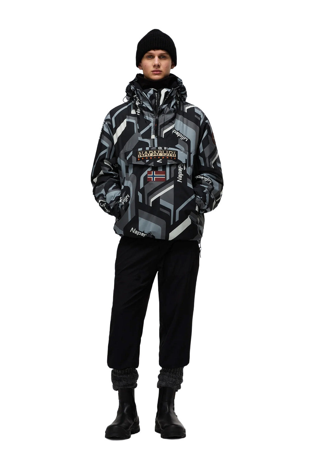 Napapijri-Rainforest Next Anorak Jacket Siyah/Gri Erkek Mont-Mont-4-Milagron.com