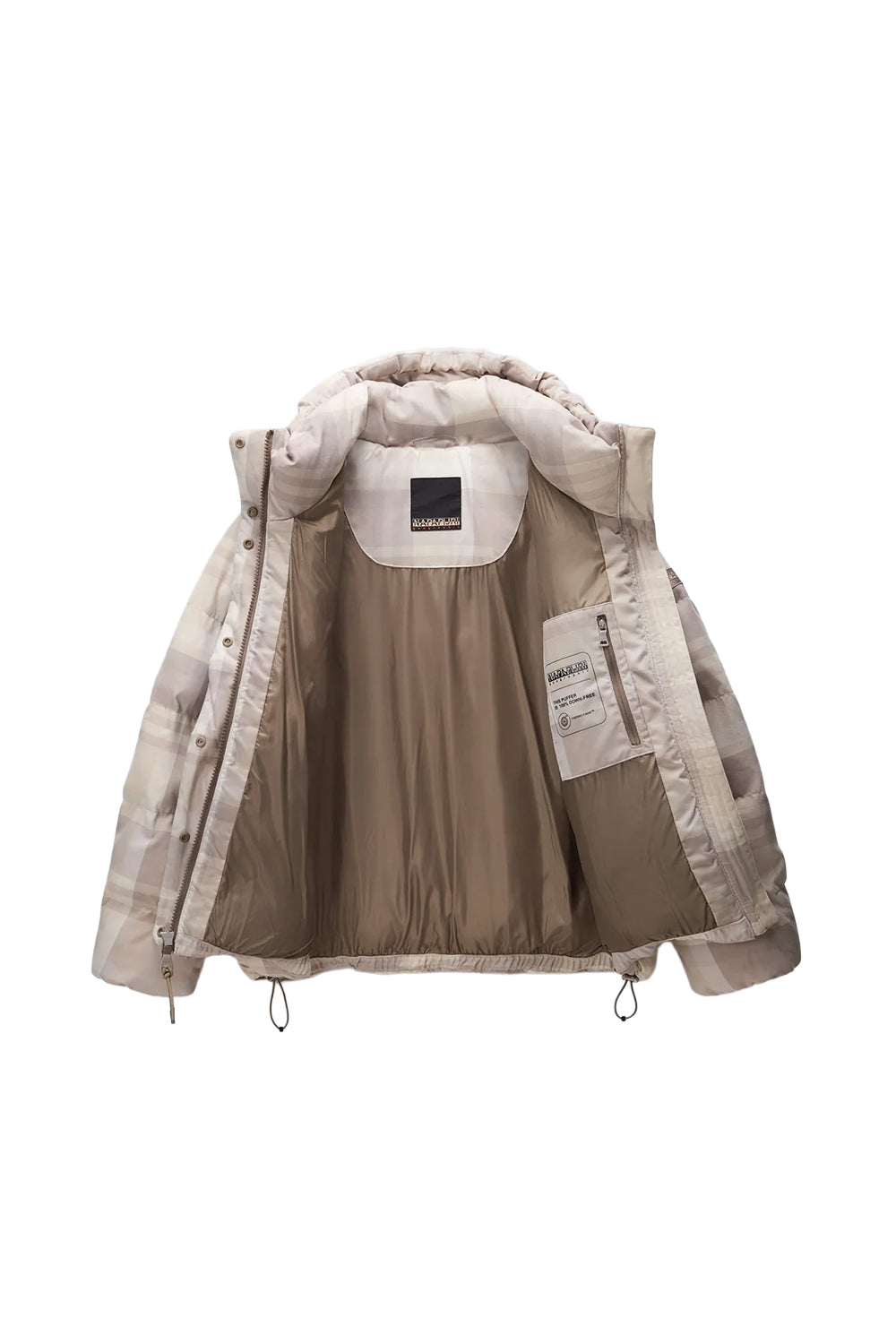 Napapijri-Napapijri ThermoFibre® Glane Check Puffer CORDURA® Jacket Ekoseli Krem Kadın Mont-Mont-3-Milagron.com