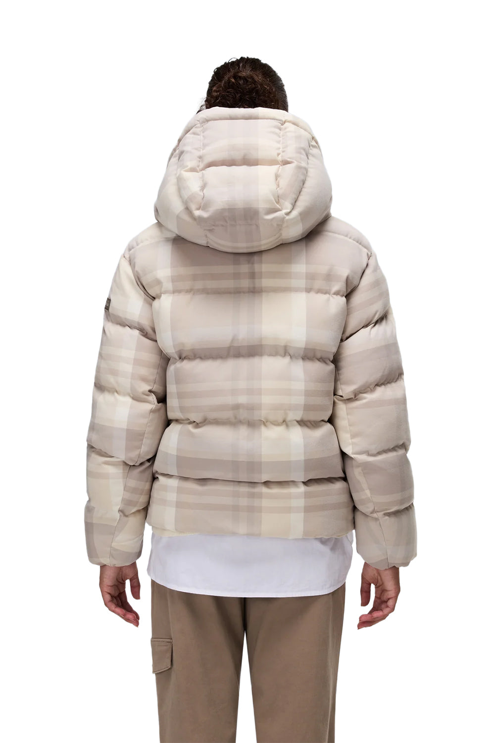 Napapijri-Napapijri ThermoFibre® Glane Check Puffer CORDURA® Jacket Ekoseli Krem Kadın Mont-Mont-4-Milagron.com