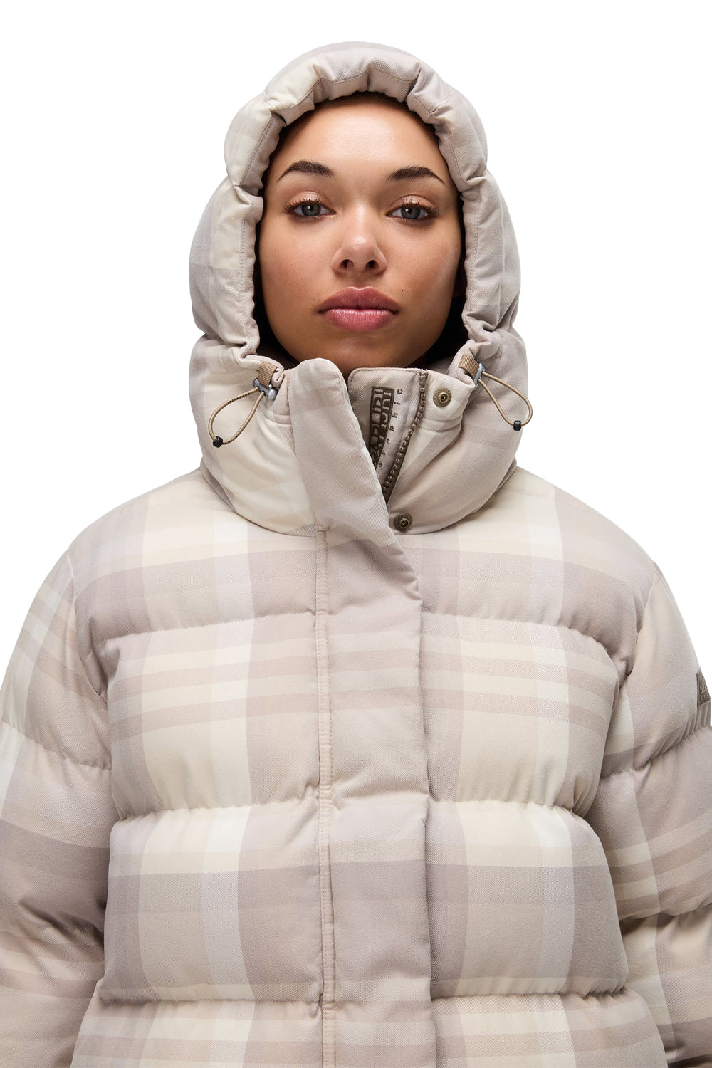 Napapijri-Napapijri ThermoFibre® Glane Check Puffer CORDURA® Jacket Ekoseli Krem Kadın Mont-Mont-7-Milagron.com