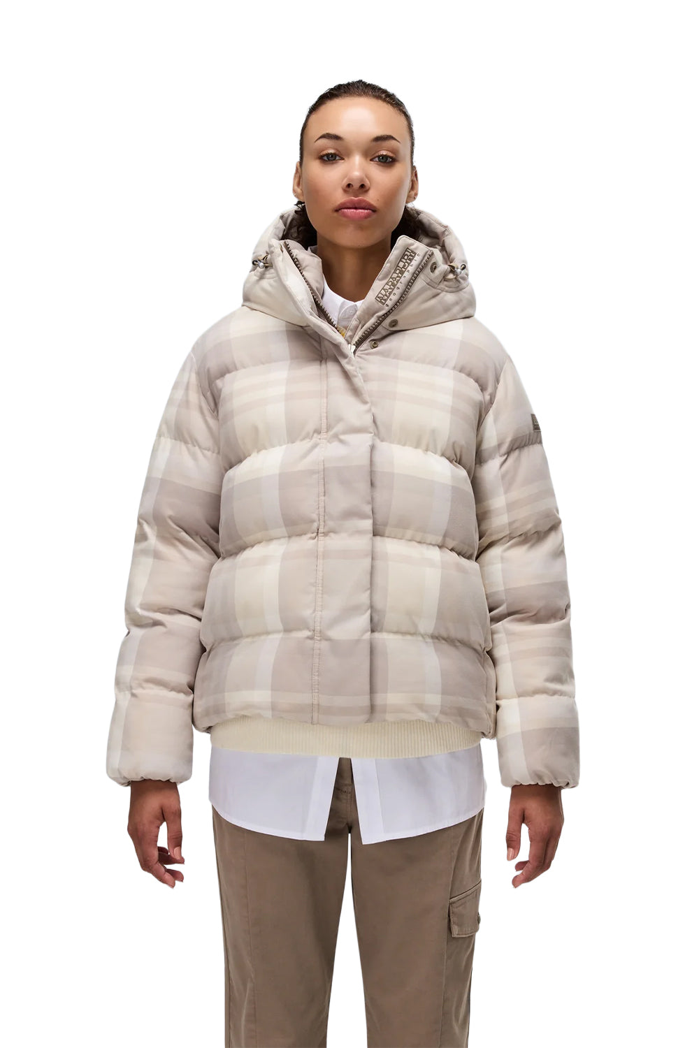 Napapijri-Napapijri ThermoFibre® Glane Check Puffer CORDURA® Jacket Ekoseli Krem Kadın Mont-Mont-9-Milagron.com