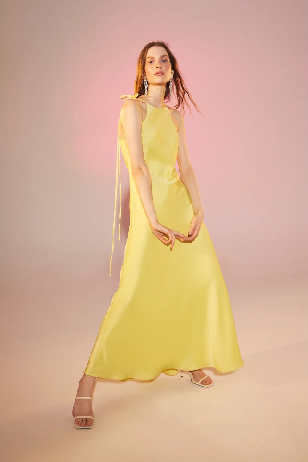 Nazlı Ceren-Addie Saten Elbise Lime Light-Elbise-1-Milagron.com