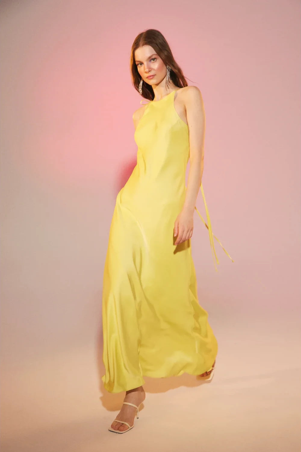 Nazlı Ceren-Addie Saten Elbise Lime Light-Elbise-2-Milagron.com