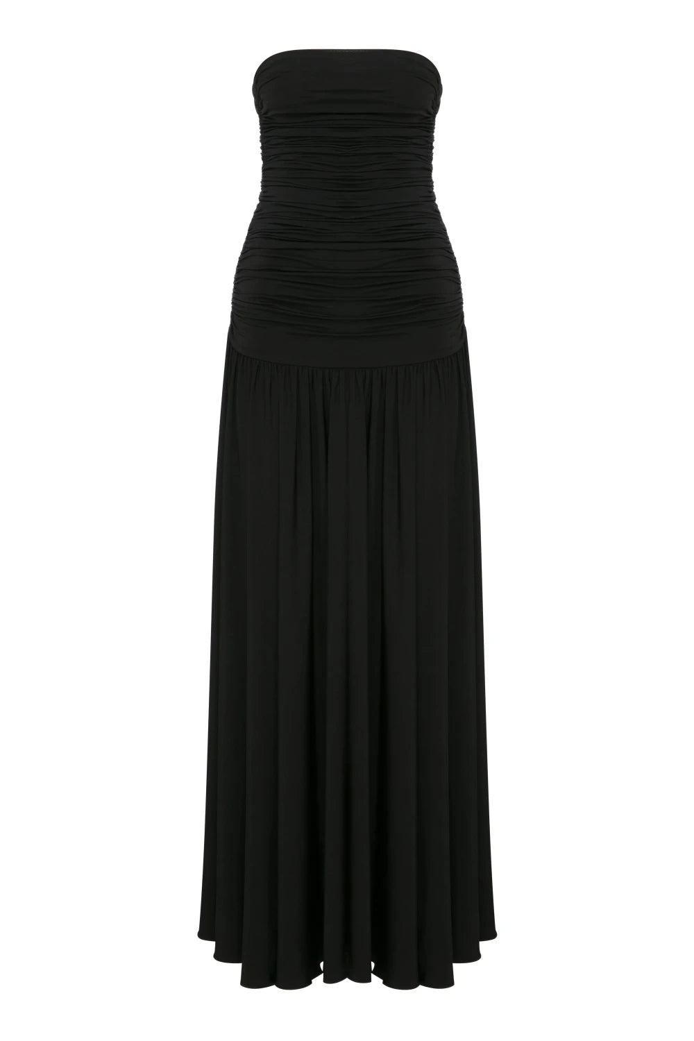 Nazlı Ceren-Amber Straplez Jarse Uzun Elbise Black-Elbise-9-Milagron.com