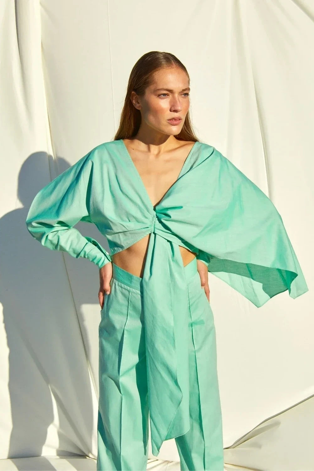 Nazlı Ceren-Angy Asimetrik Bluz Yeşil-Bluz-4-Milagron.com