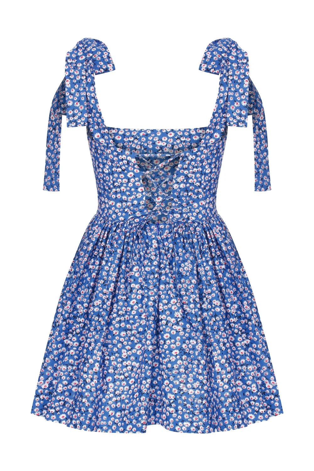 Nazlı Ceren-Audree Çiçek Desenli Mini Koton Elbise Mavi-Elbise-2-Milagron.com