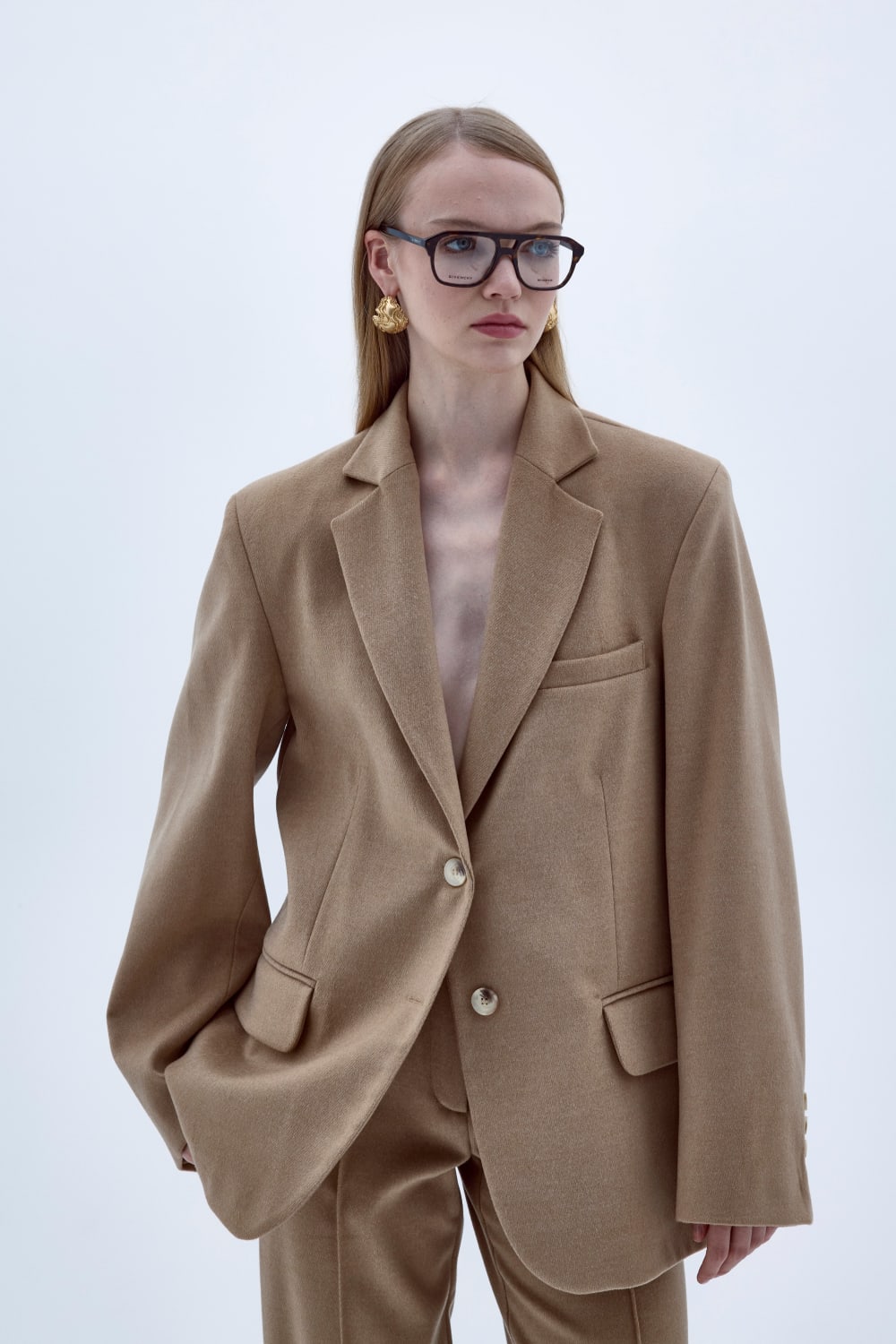 Nazlı Ceren-Boxy Oversize Yün Blazer Camel-Ceket-5-Milagron.com