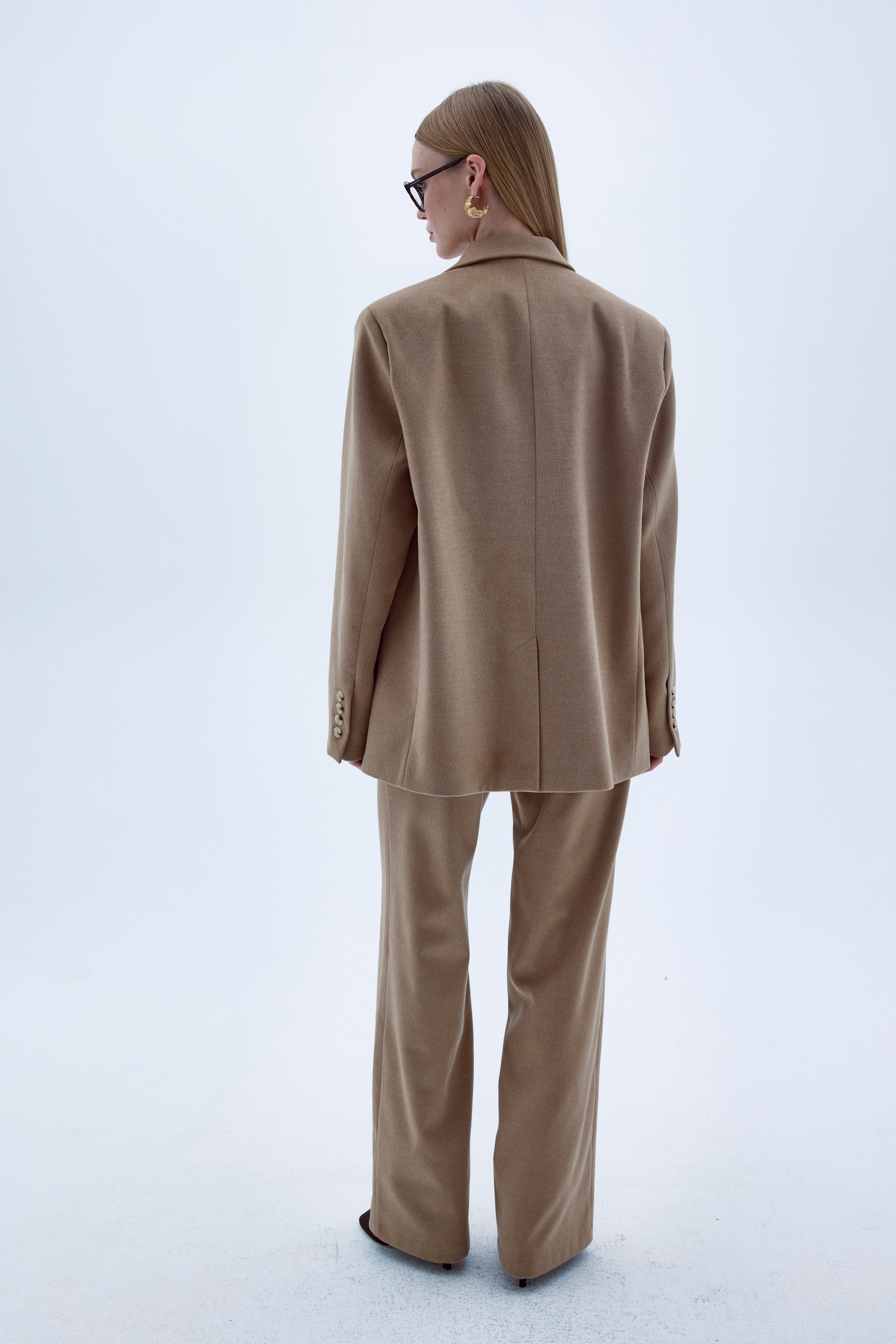 Boxy Yün Blazer Açık Kahverengi