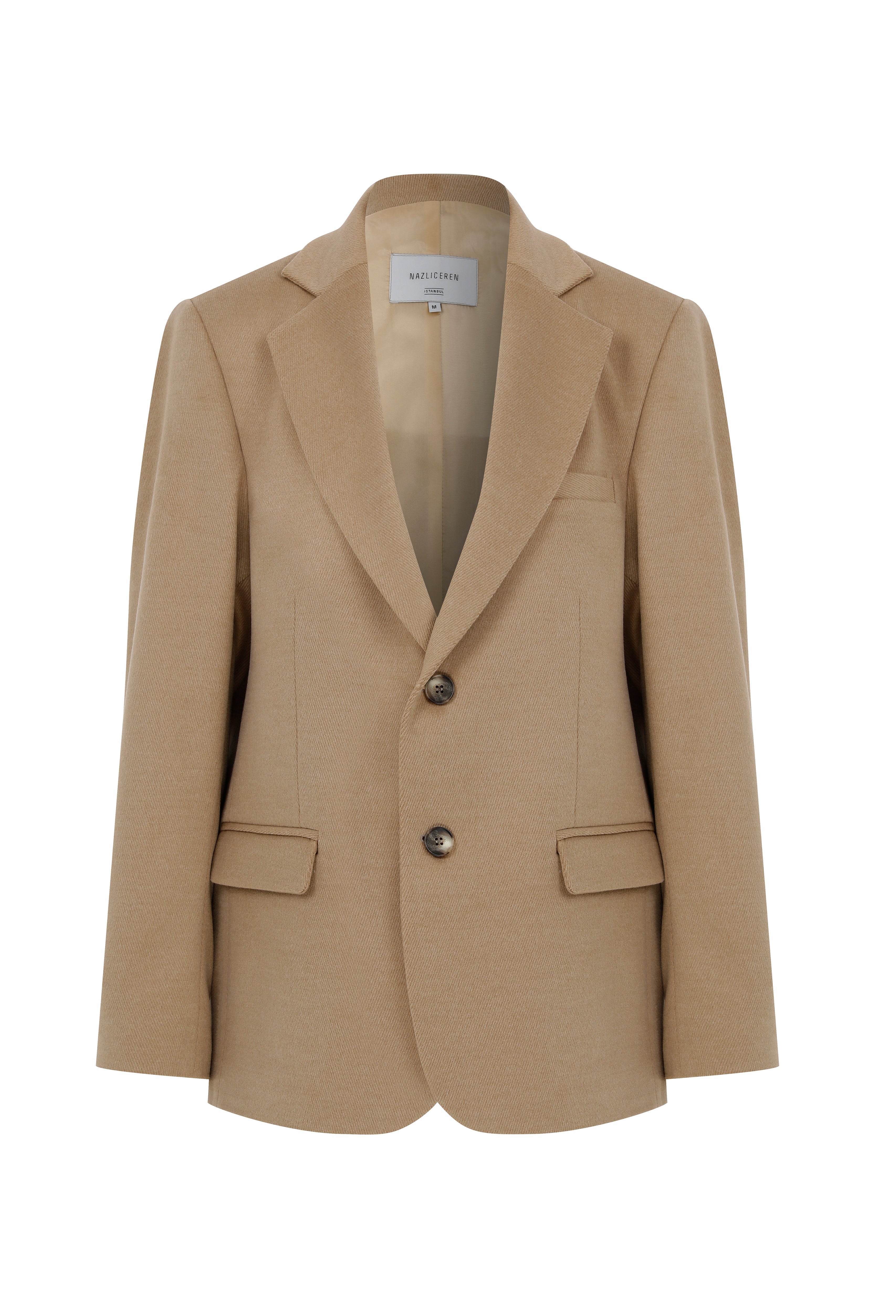 Boxy Yün Blazer Açık Kahverengi