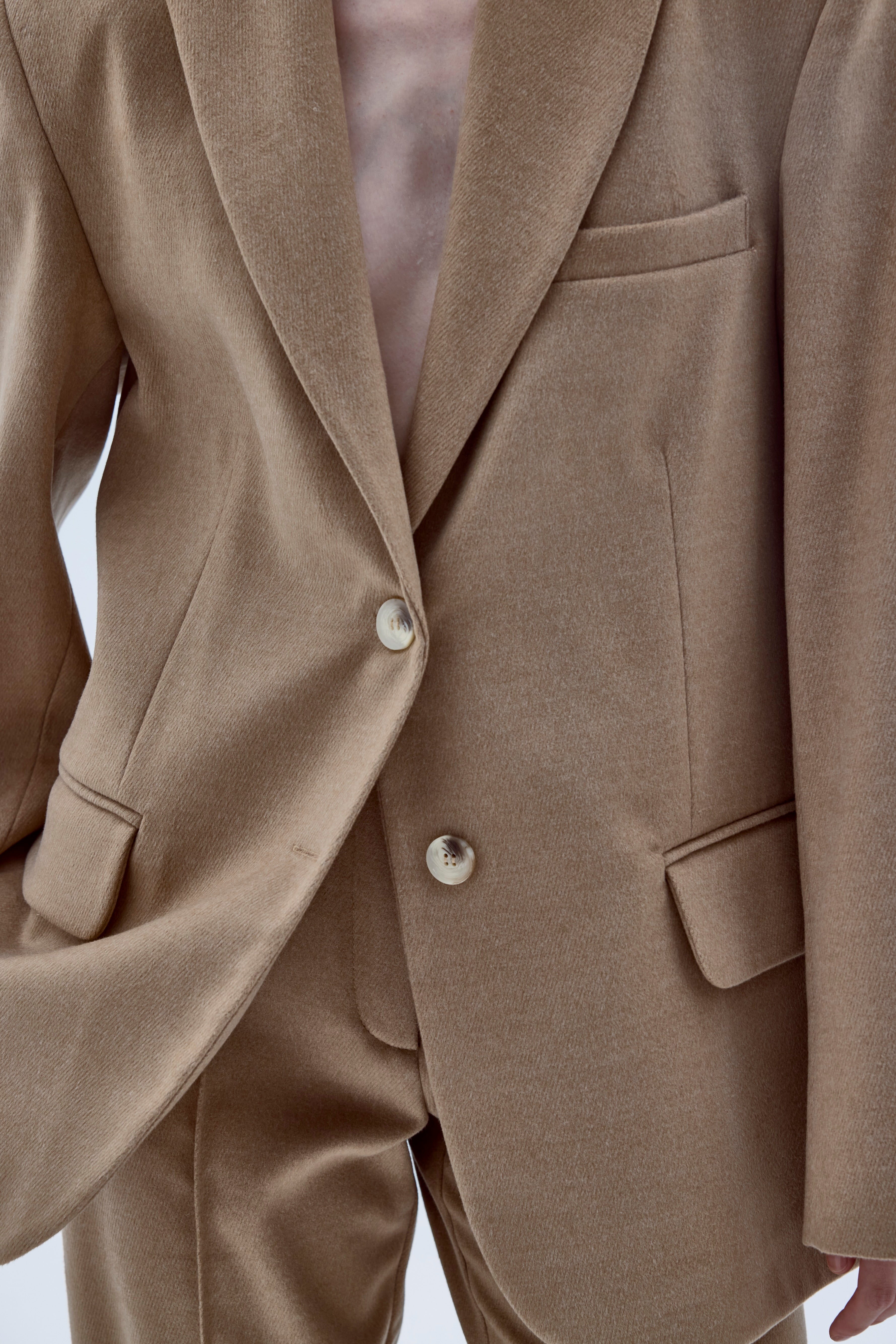 Boxy Yün Blazer Açık Kahverengi