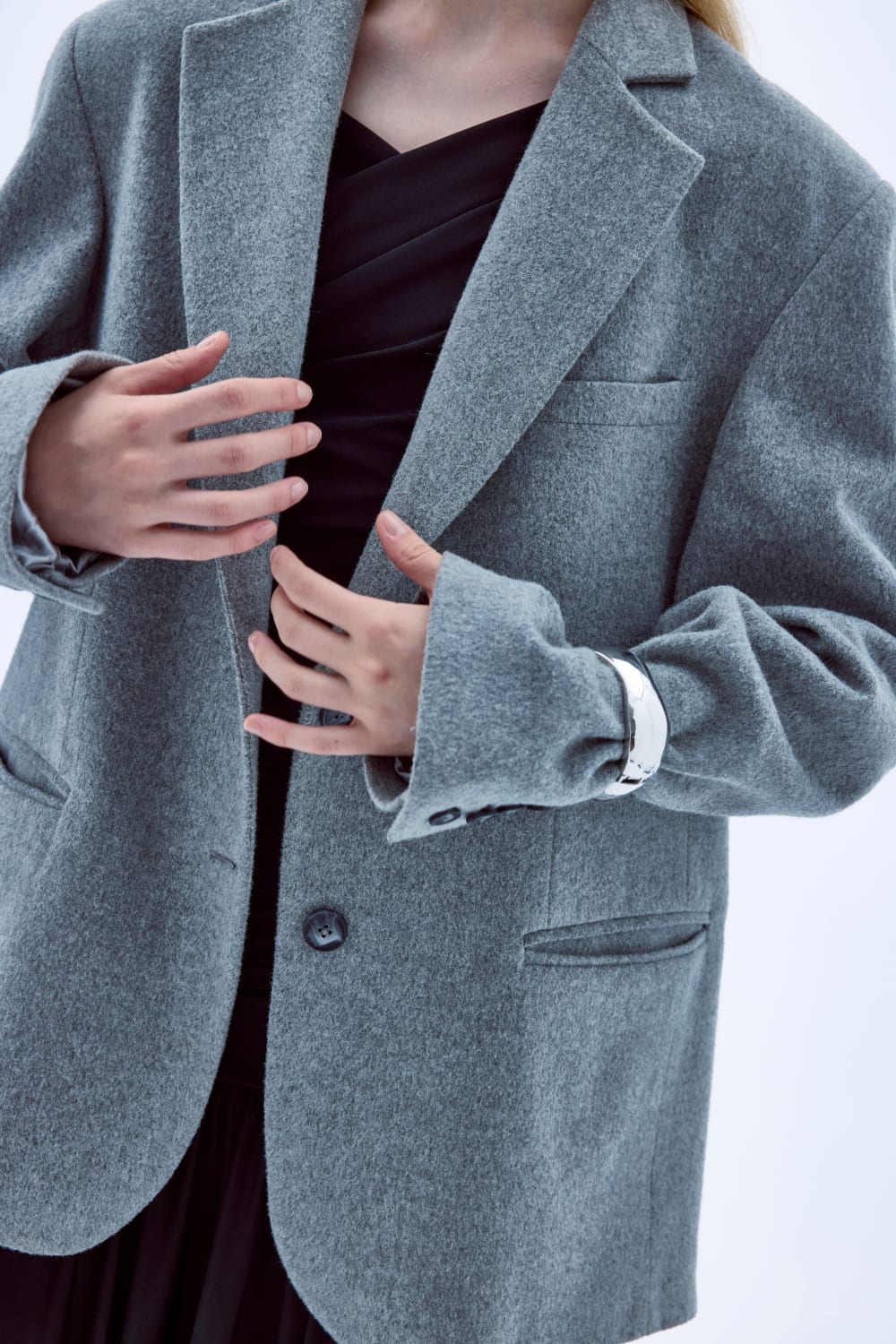 Nazlı Ceren-Boxy Yün Blazer Gri-Ceket-7-Milagron.com