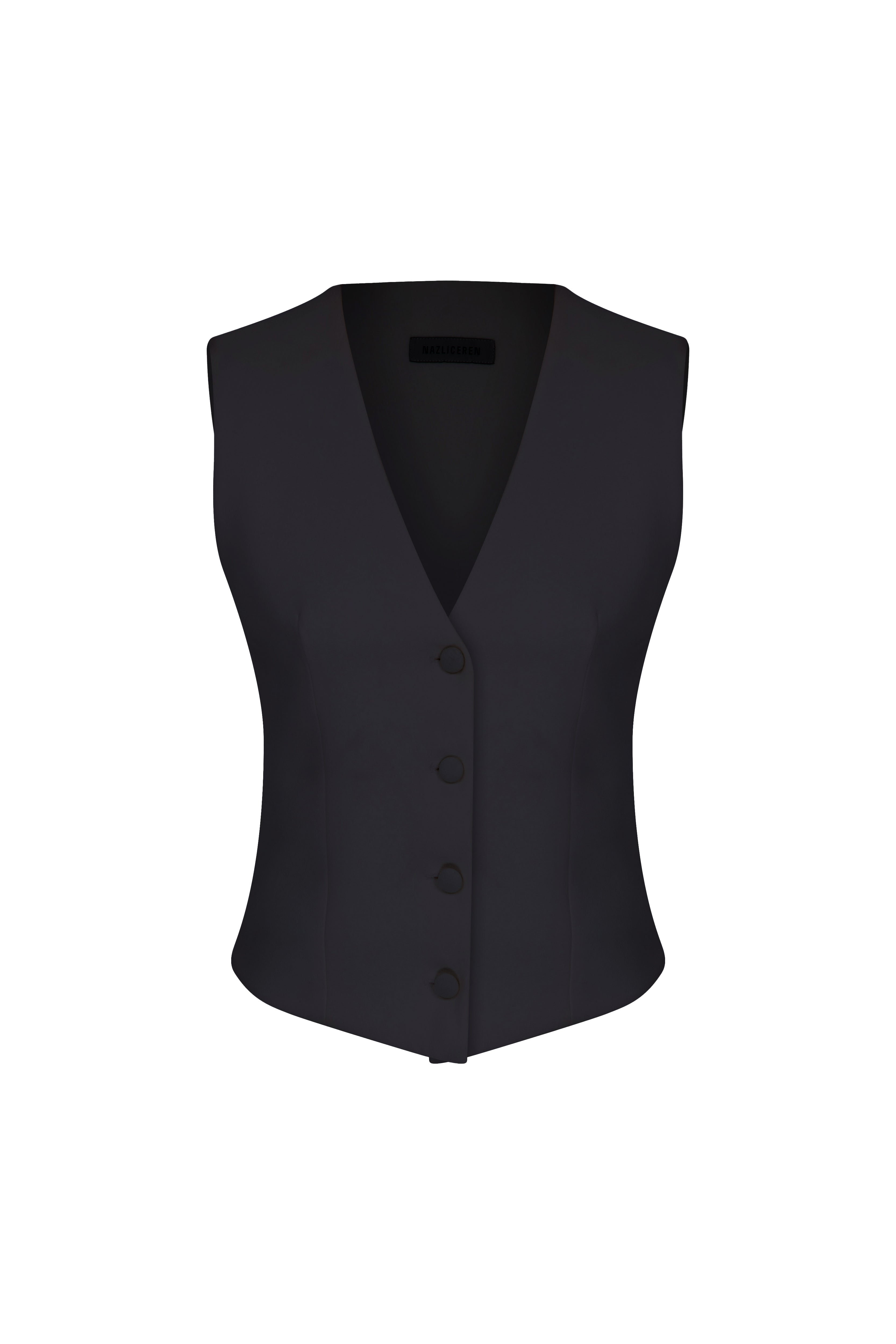 Nazlı Ceren-Brita Keten Yelek Siyah-Vest-3-Milagron.com