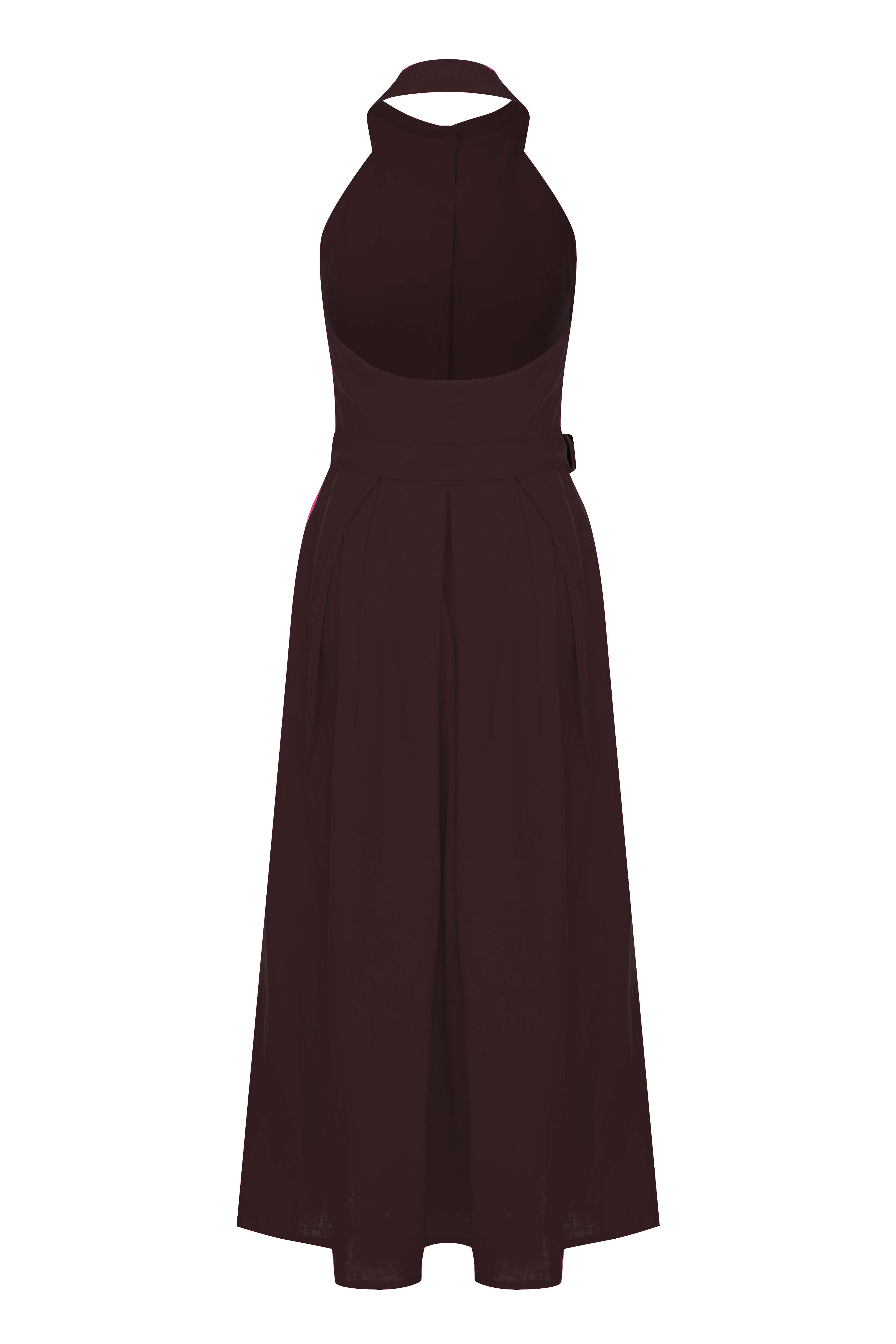 Nazlı Ceren-Carrie Midi Keten Elbise Burnt Siena-Elbise-2-Milagron.com