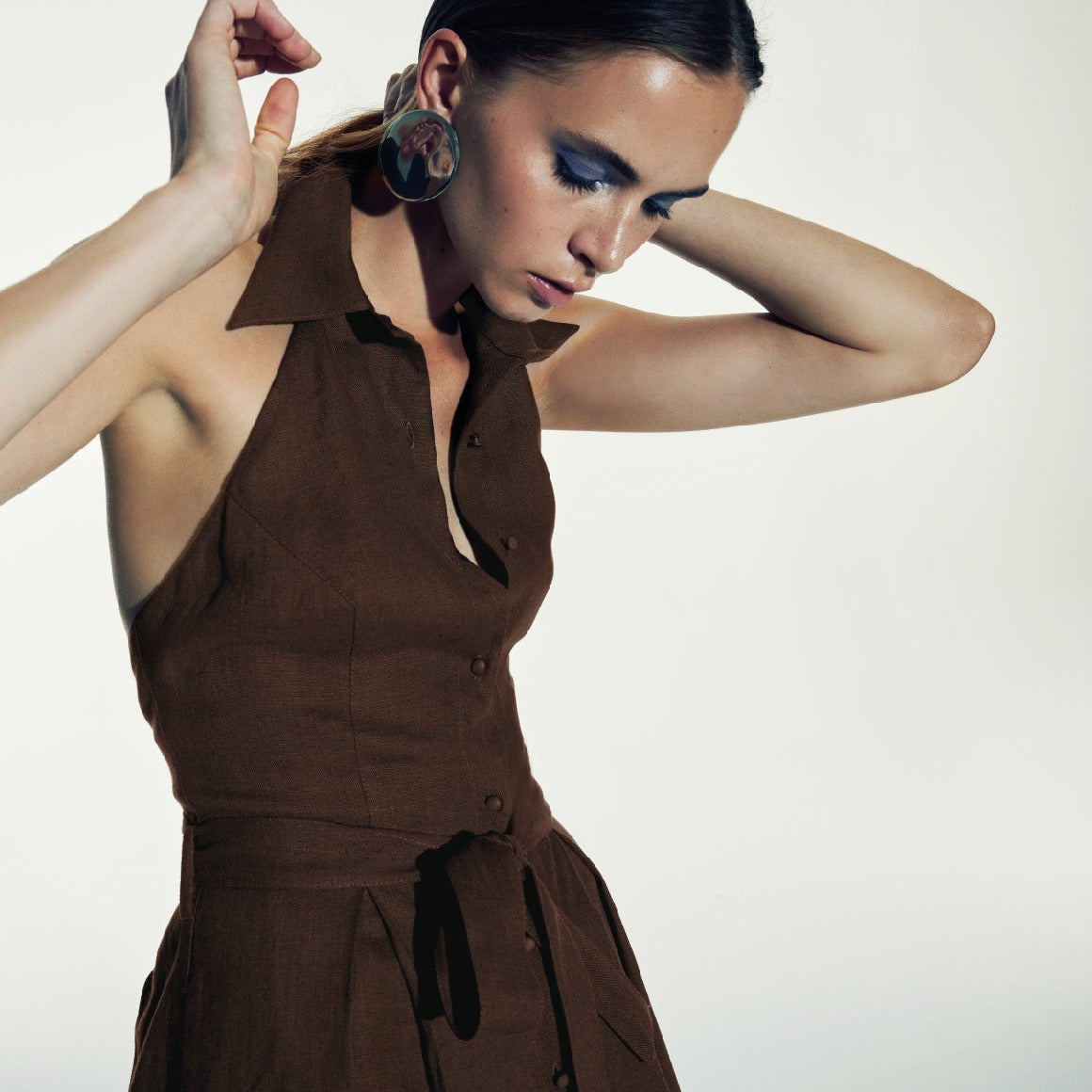 Nazlı Ceren-Carrie Midi Keten Elbise Burnt Siena-Elbise-4-Milagron.com