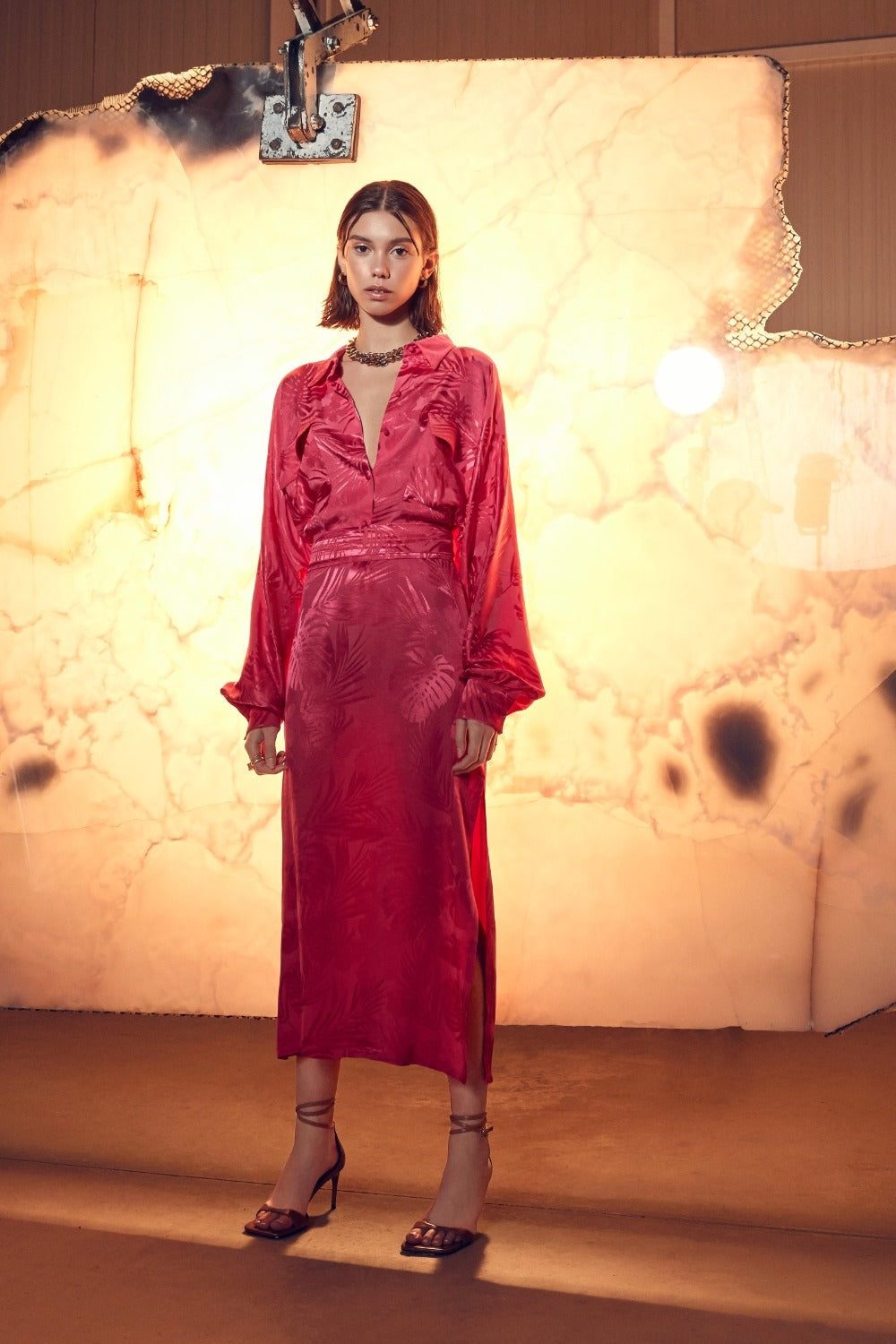 Nazlı Ceren-Cassin Jakarlı Gömlek Elbise-Elbise-1-Milagron.com