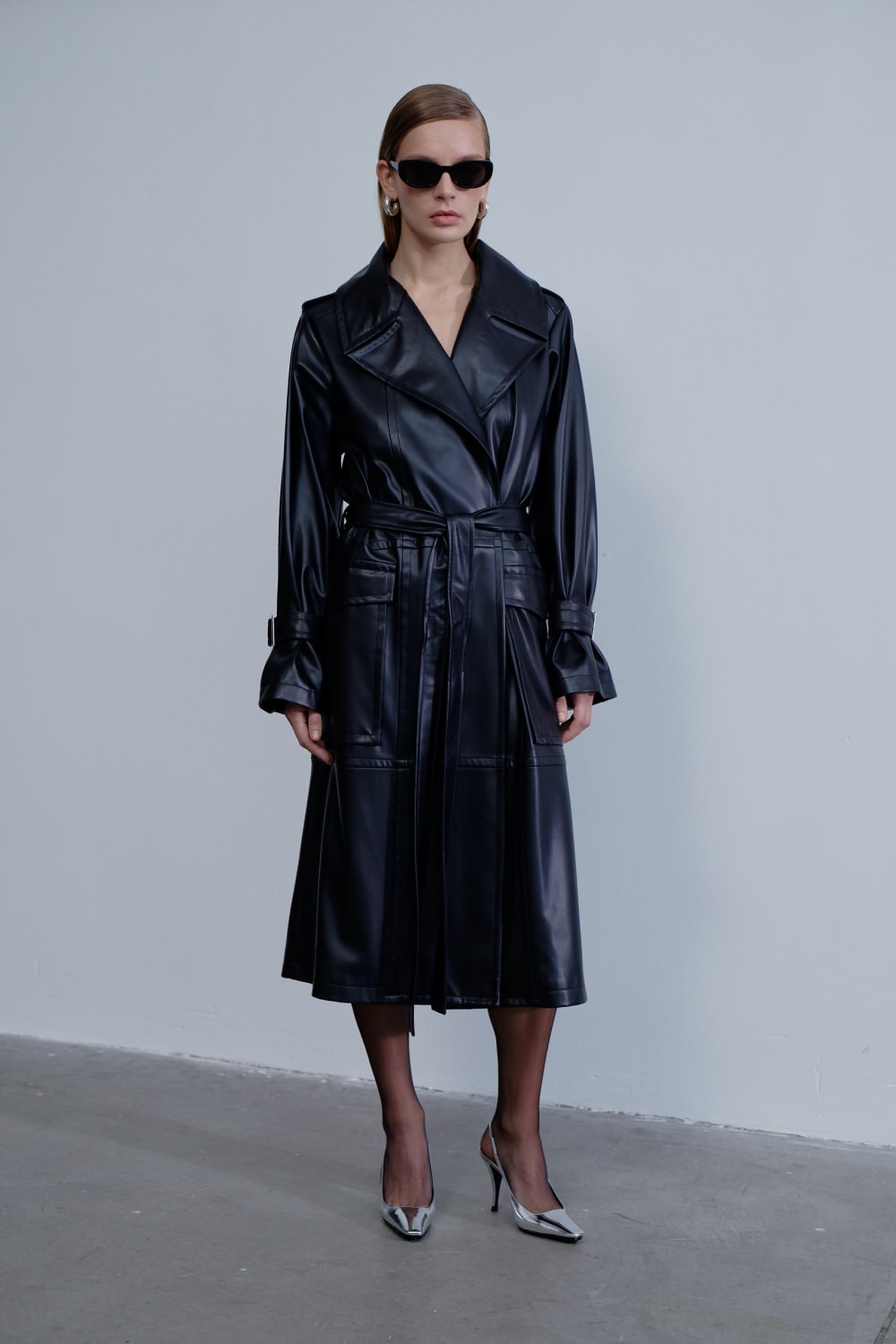 Nazlı Ceren-Cecile Vegan Deri Trençkot Noire-Deri Mont-2-Milagron.com