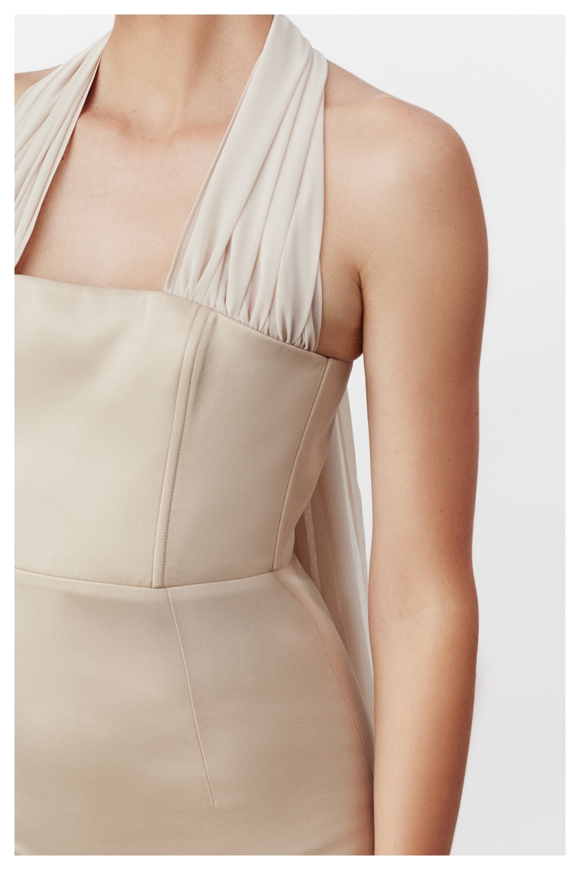 Nazlı Ceren-Clarine Midi Elbise Bej-Elbise-5-Milagron.com