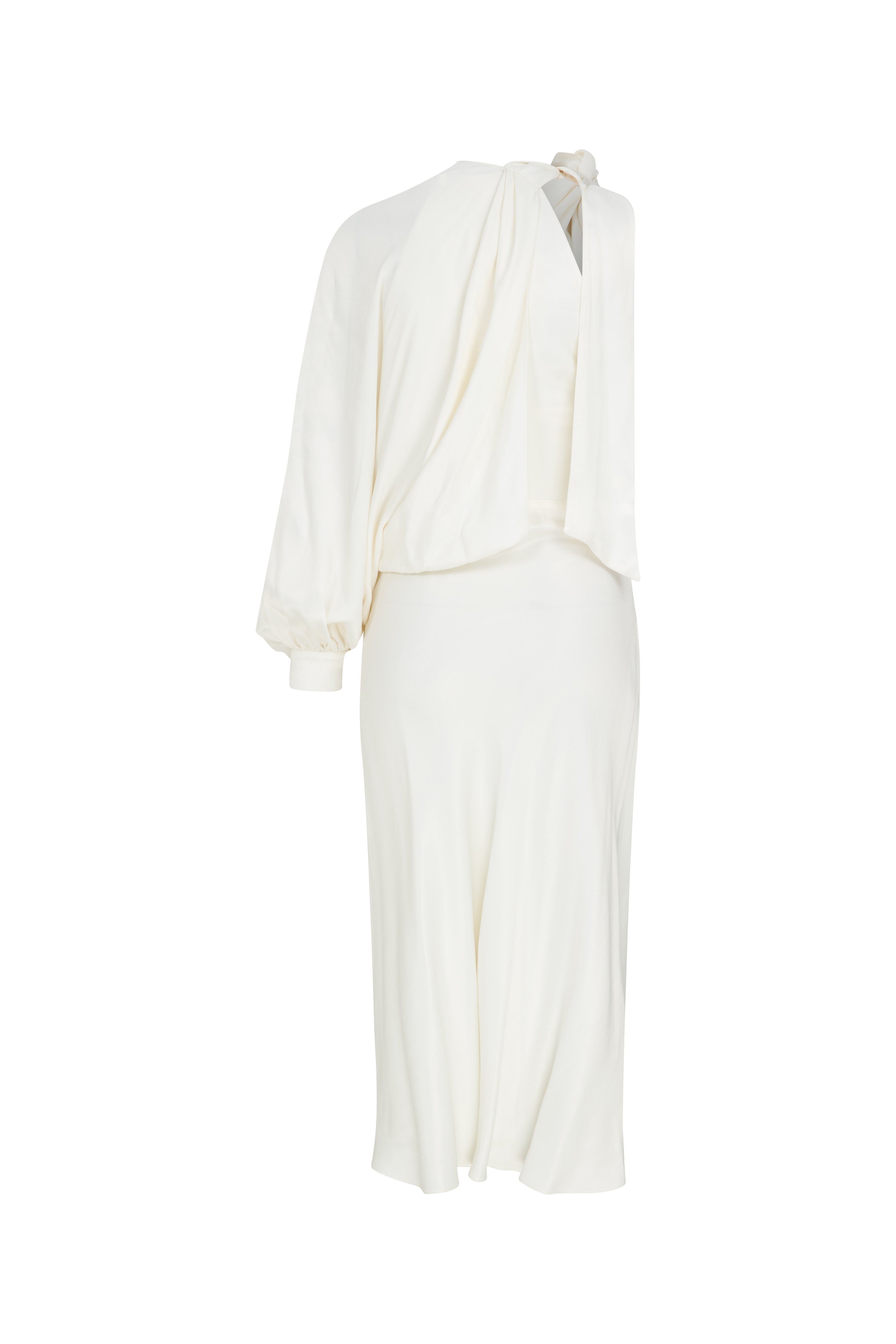 Nazlı Ceren-Emillien Asimetrik Saten Elbise White Swan-Elbise-2-Milagron.com