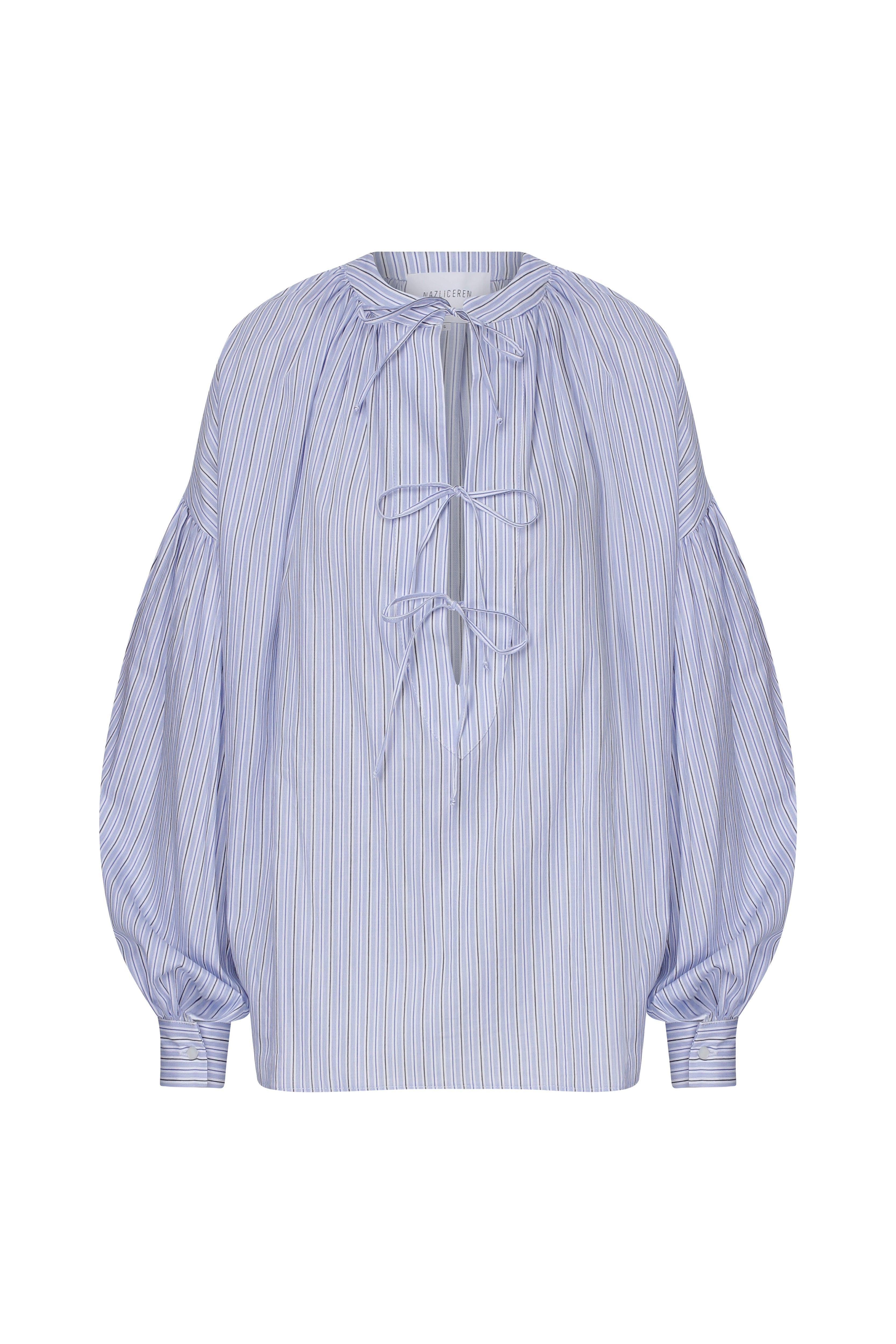 Nazlı Ceren-Eve çizgili Koton Gömlek Blue-Gömlek-2-Milagron.com