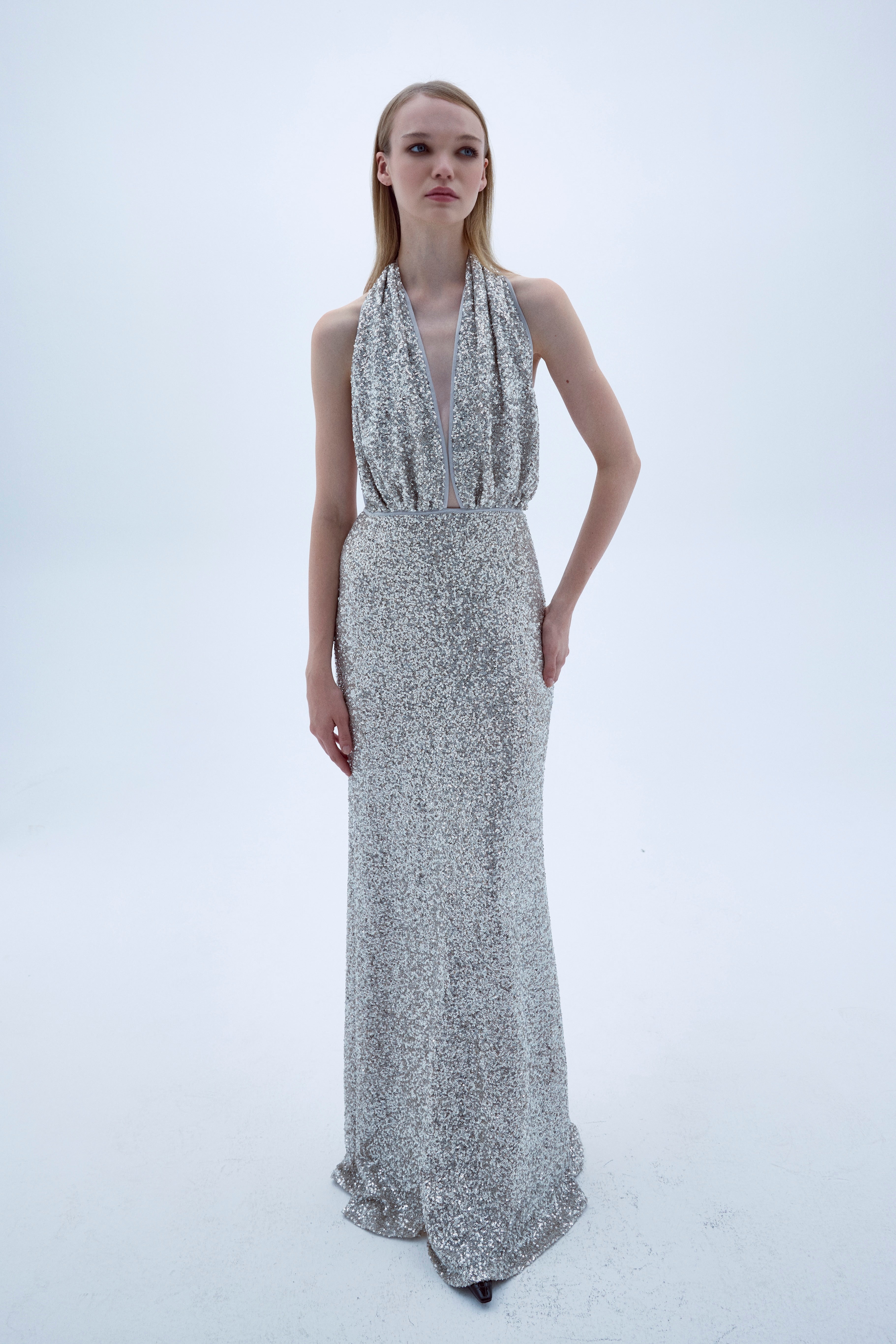 Nazlı Ceren-Ines Payetli Elbise Gümüş-Elbise-2-Milagron.com