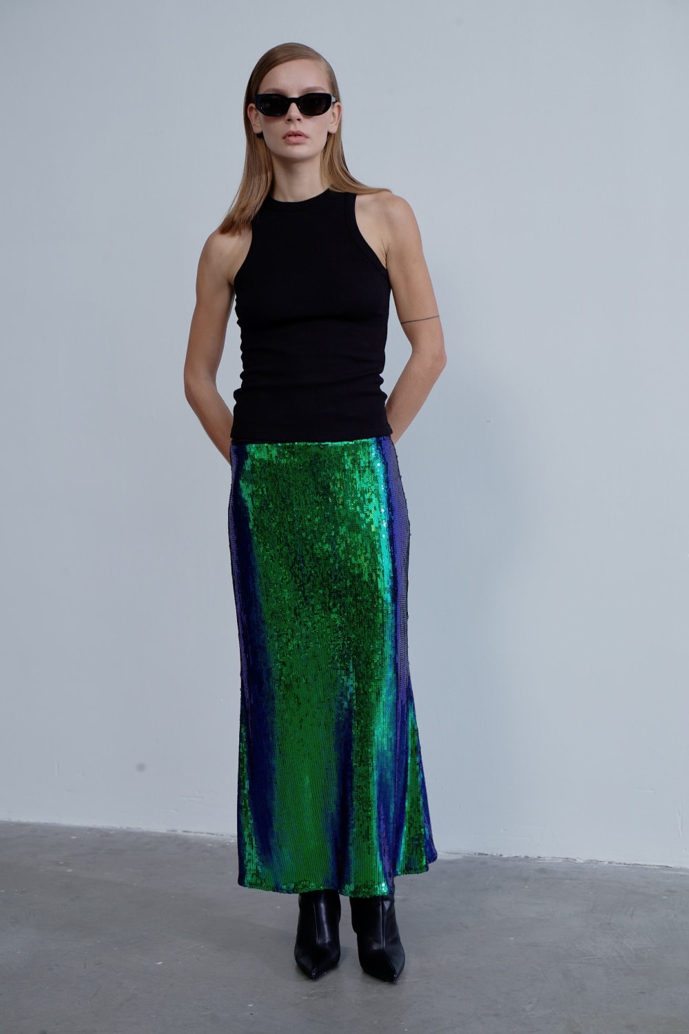 Nazlı Ceren-Joelle Payetli Maxi Etek Océan Bleu-Etek-1-Milagron.com