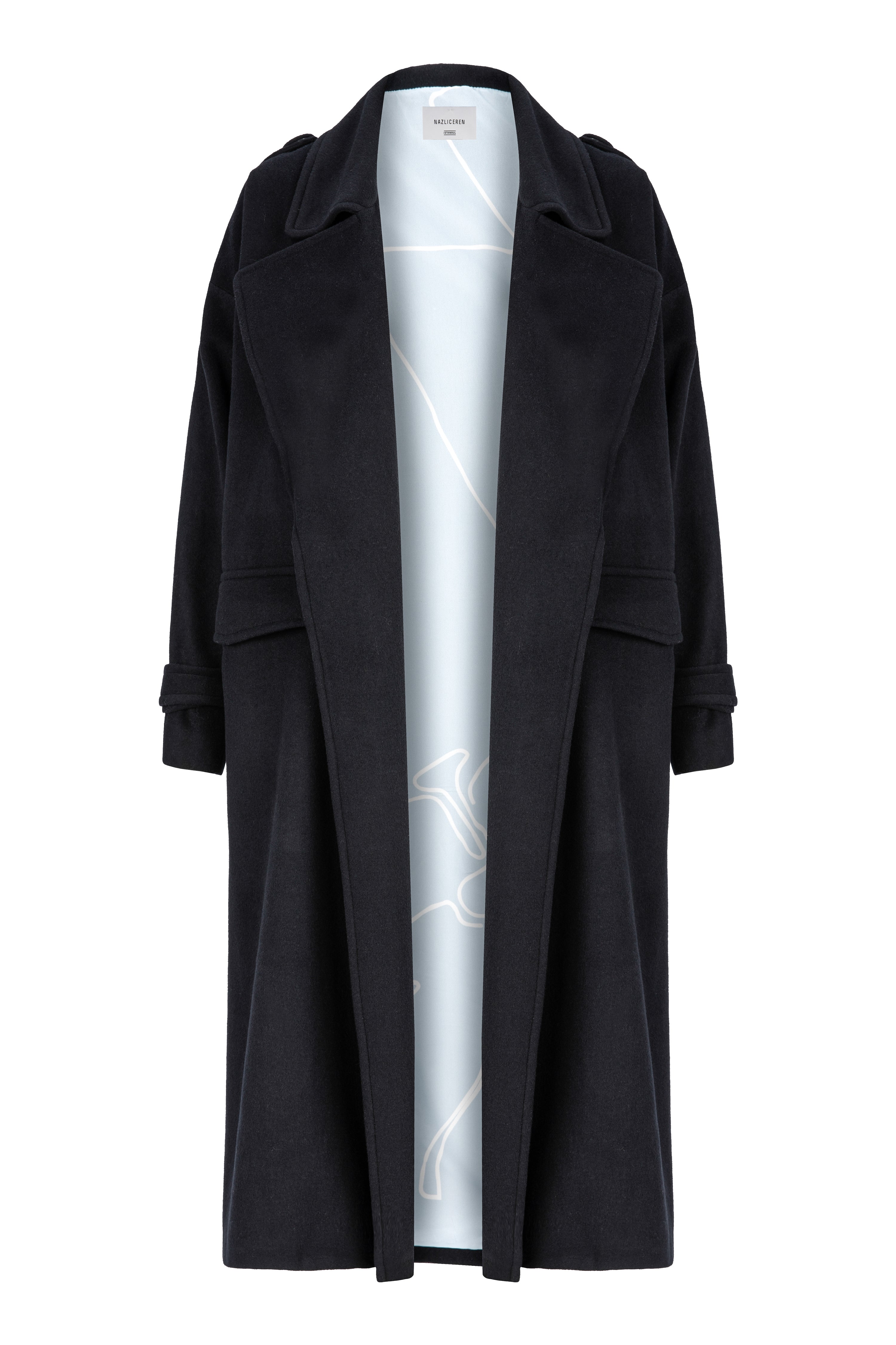 Nazlı Ceren-Laura Oversized Kaşmir Palto Navy Blue-Kaban-1-Milagron.com