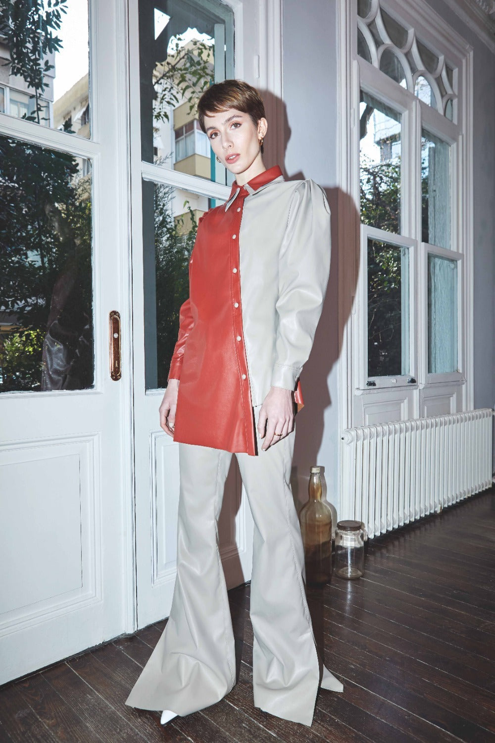 Nazlı Ceren-Mara Asimetrik Vegan Deri Gömlek-Gömlek-1-Milagron.com