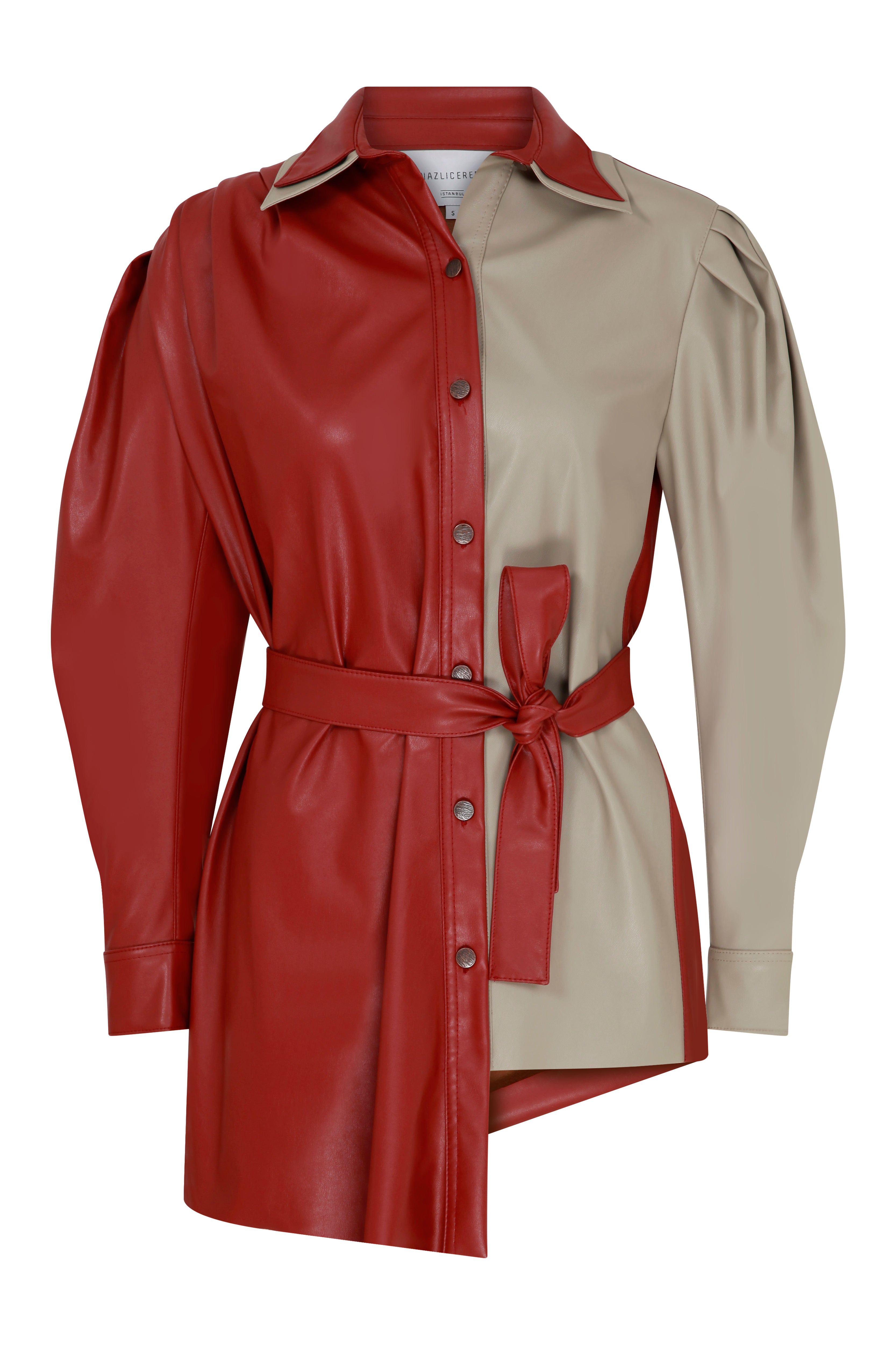 Nazlı Ceren-Mara Asimetrik Vegan Deri Gömlek-Gömlek-4-Milagron.com