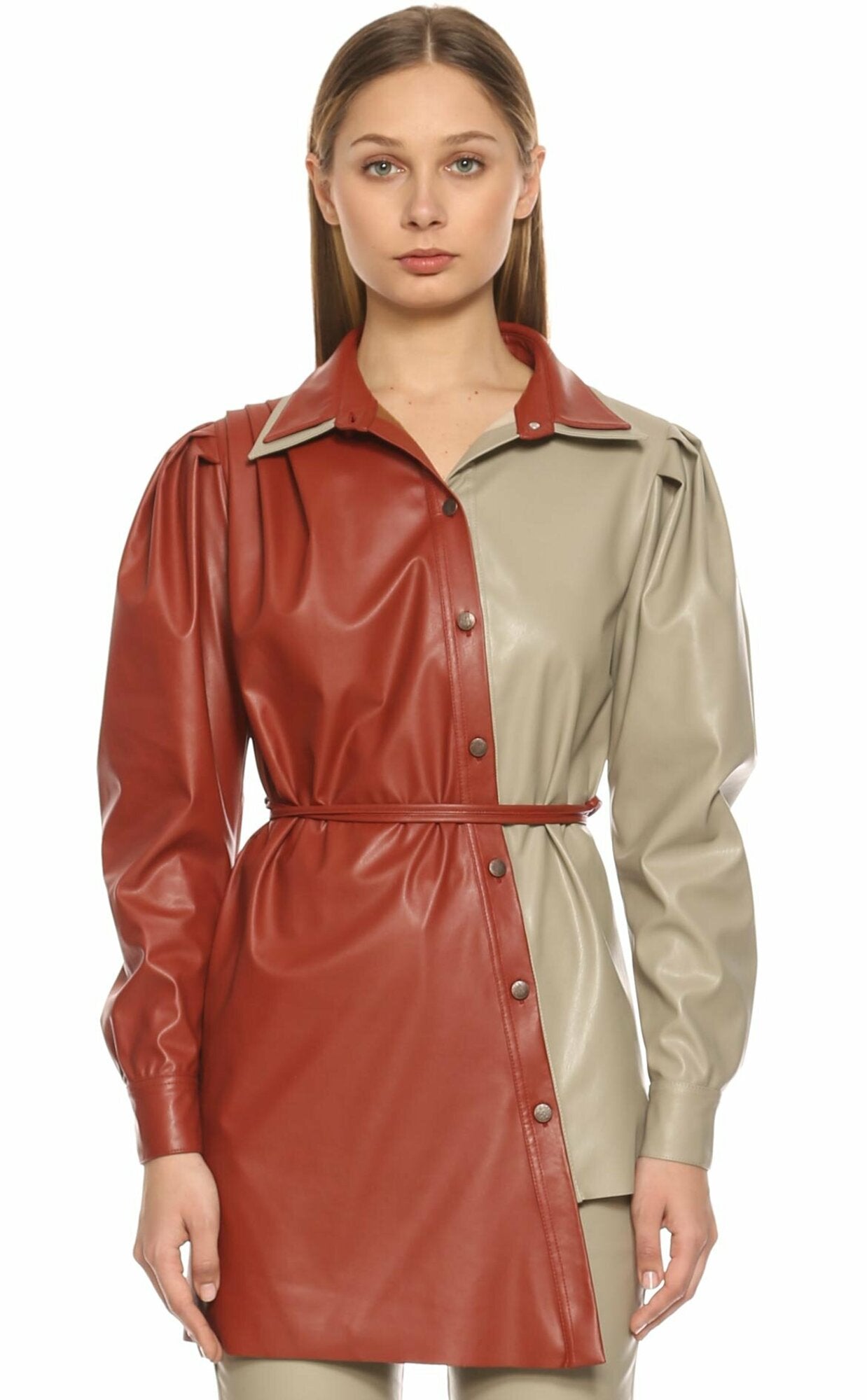 Nazlı Ceren-Mara Asimetrik Vegan Deri Gömlek-Gömlek-6-Milagron.com