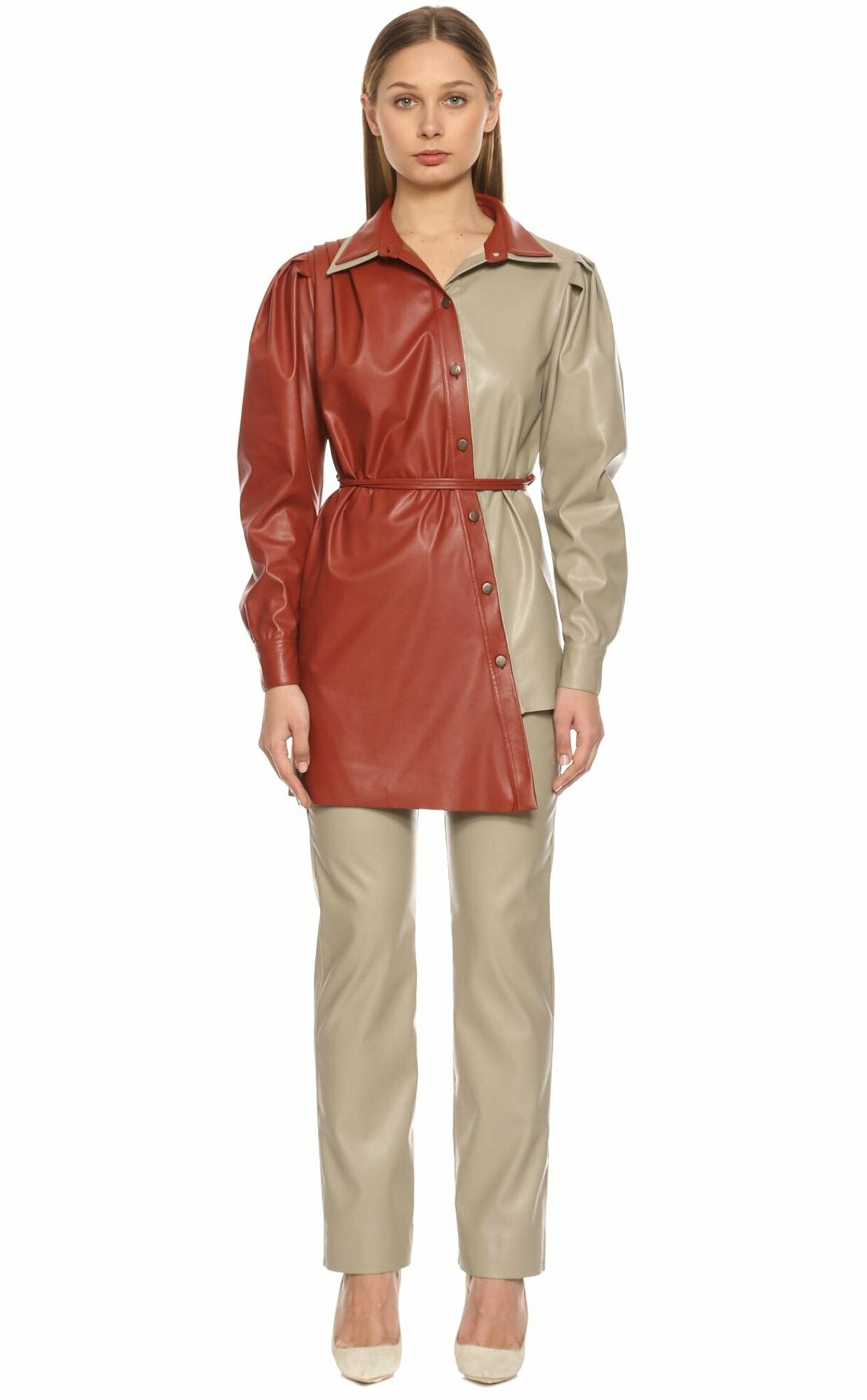 Nazlı Ceren-Mara Asimetrik Vegan Deri Gömlek-Gömlek-7-Milagron.com