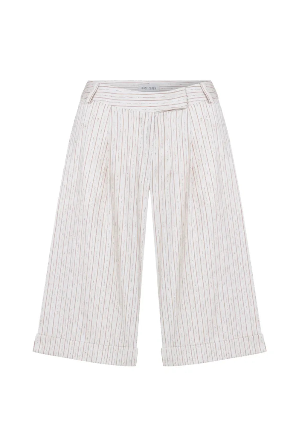 Nazlı Ceren-Marde Çizgili Keten Şort Walnut-Şort-1-Milagron.com