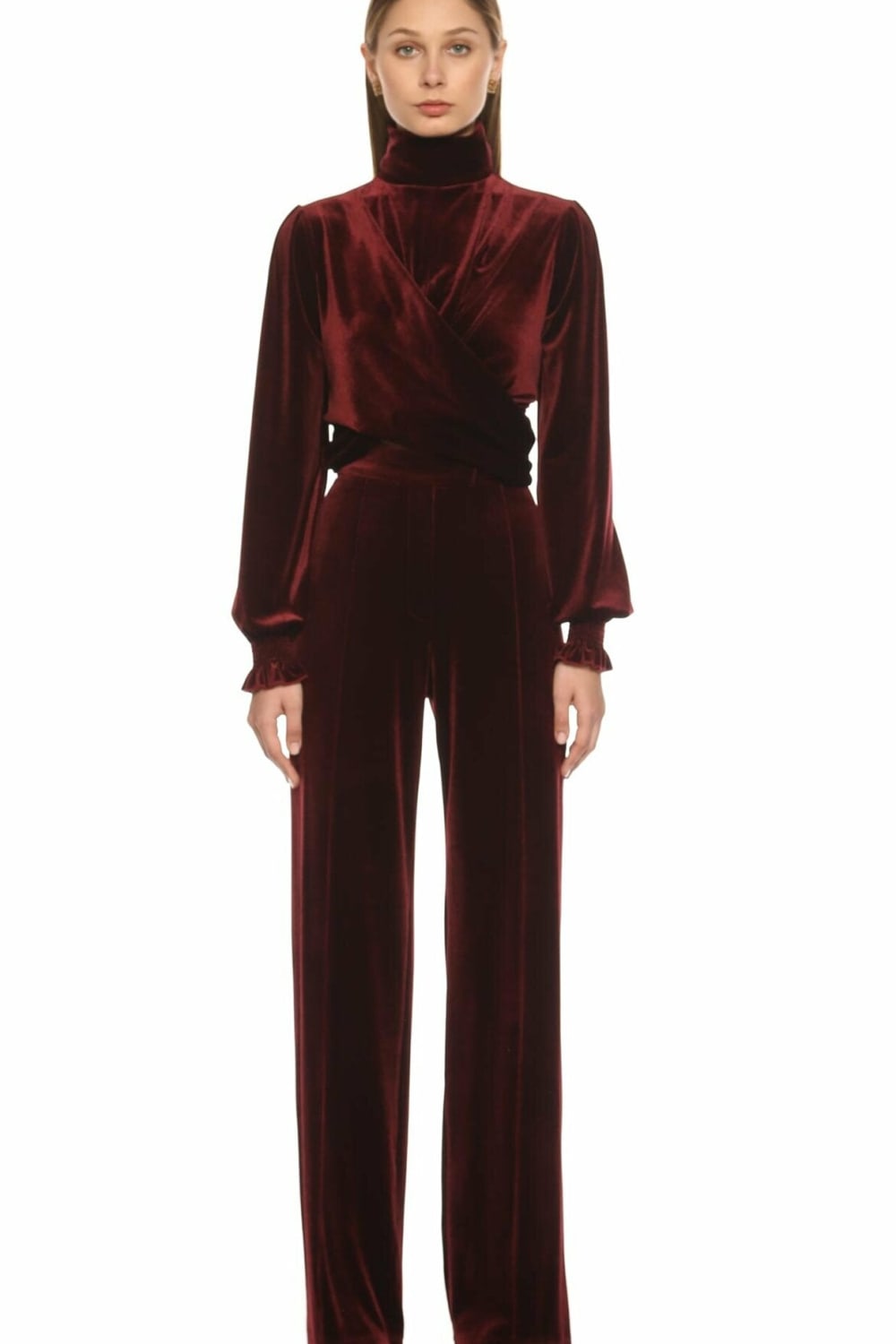 Nazlı Ceren-Melani Kadife Bluz Burgundy-Bluz-3-Milagron.com