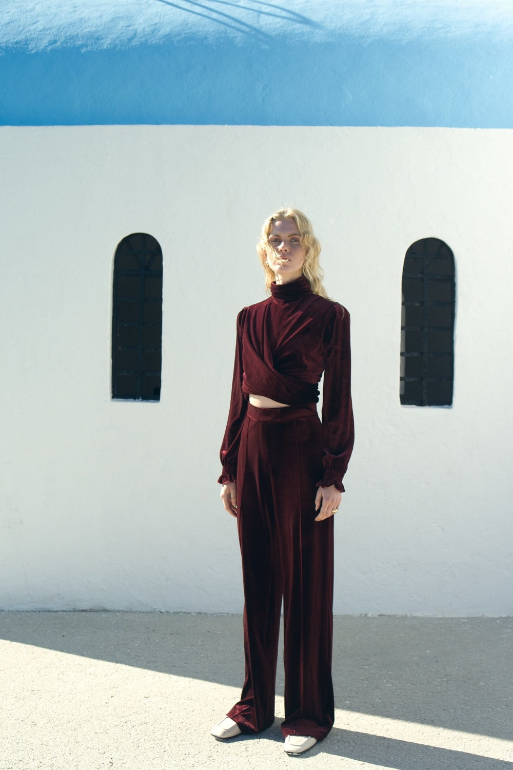 Nazlı Ceren-Melani Kadife Bluz Burgundy-Bluz-5-Milagron.com