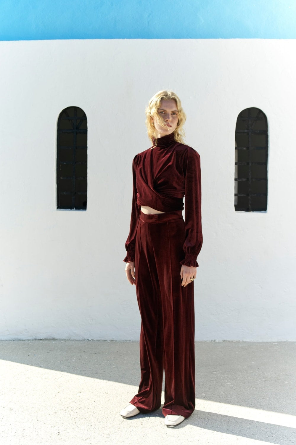 Nazlı Ceren-Melani Kadife Bluz Burgundy-Bluz-6-Milagron.com