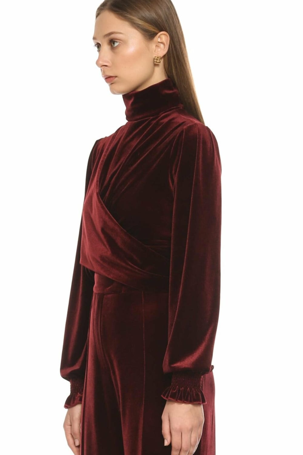 Nazlı Ceren-Melani Kadife Bluz Burgundy-Bluz-7-Milagron.com