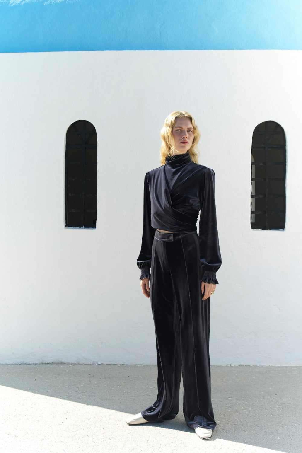 Nazlı Ceren-Melani Kadife Bluz Grey-Bluz-3-Milagron.com