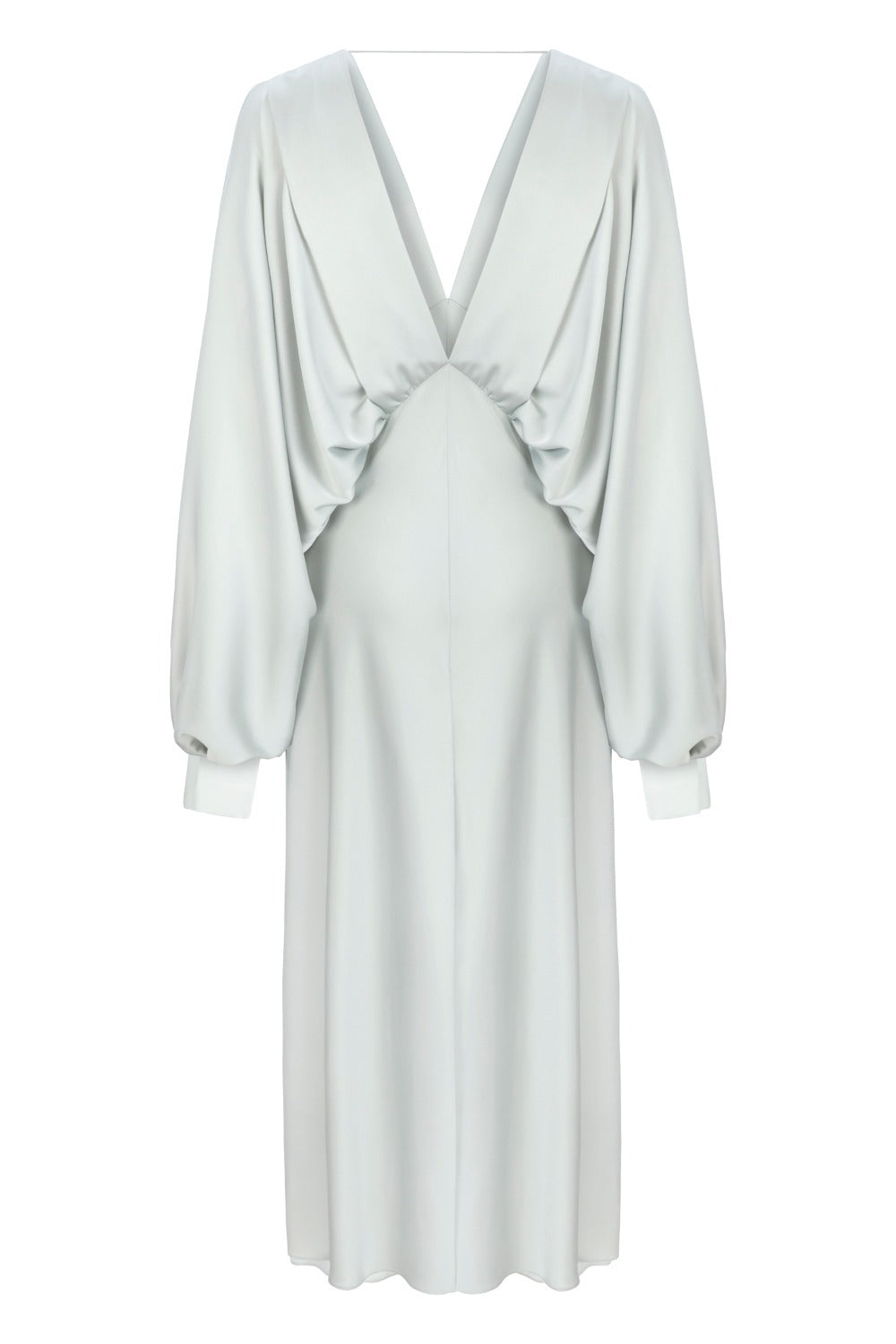 Nazlı Ceren-Mila V Yaka Saten Elbise Gri-Elbise-2-Milagron.com