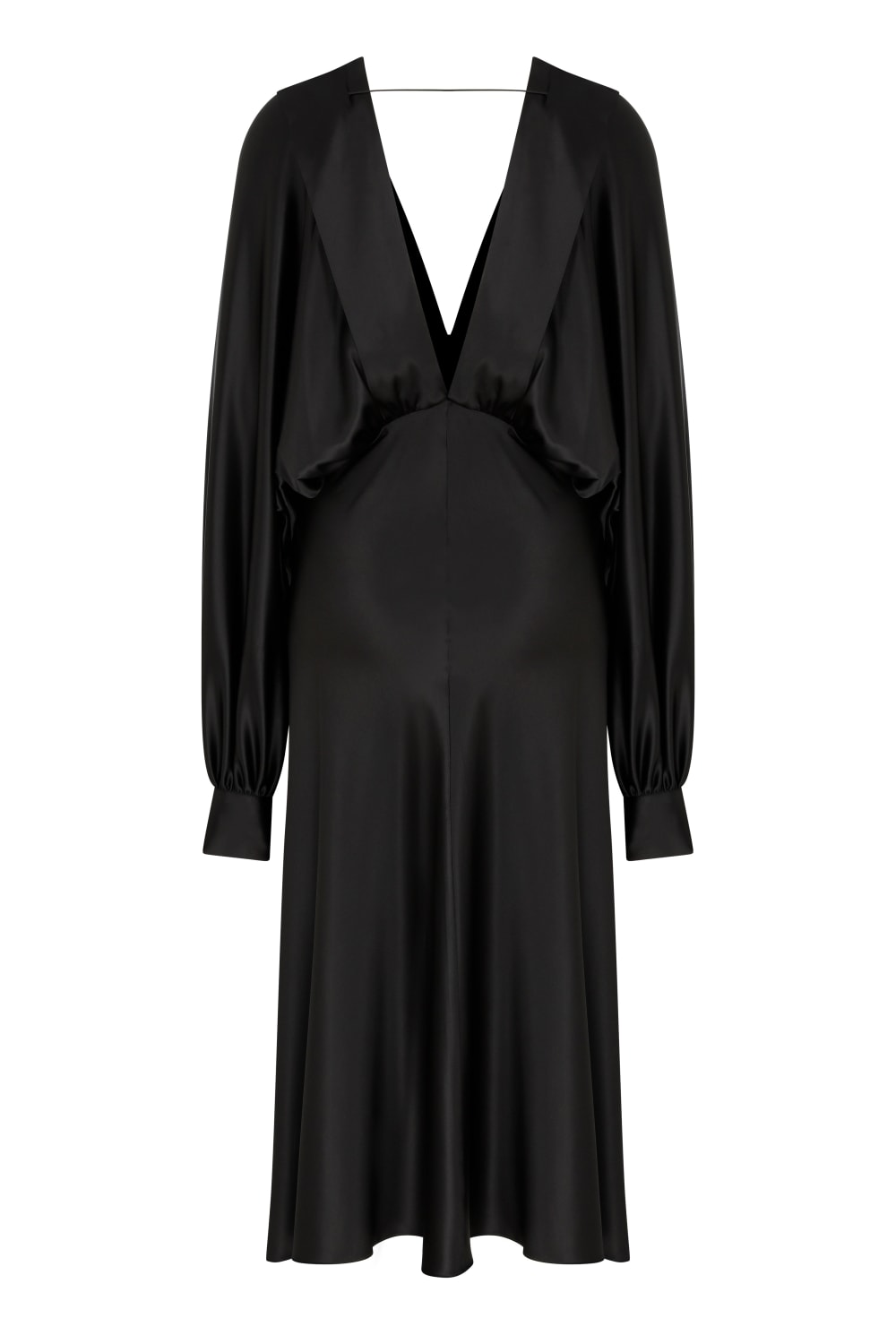 Nazlı Ceren-Mila V Yaka Saten Elbise Siyah-Elbise-1-Milagron.com